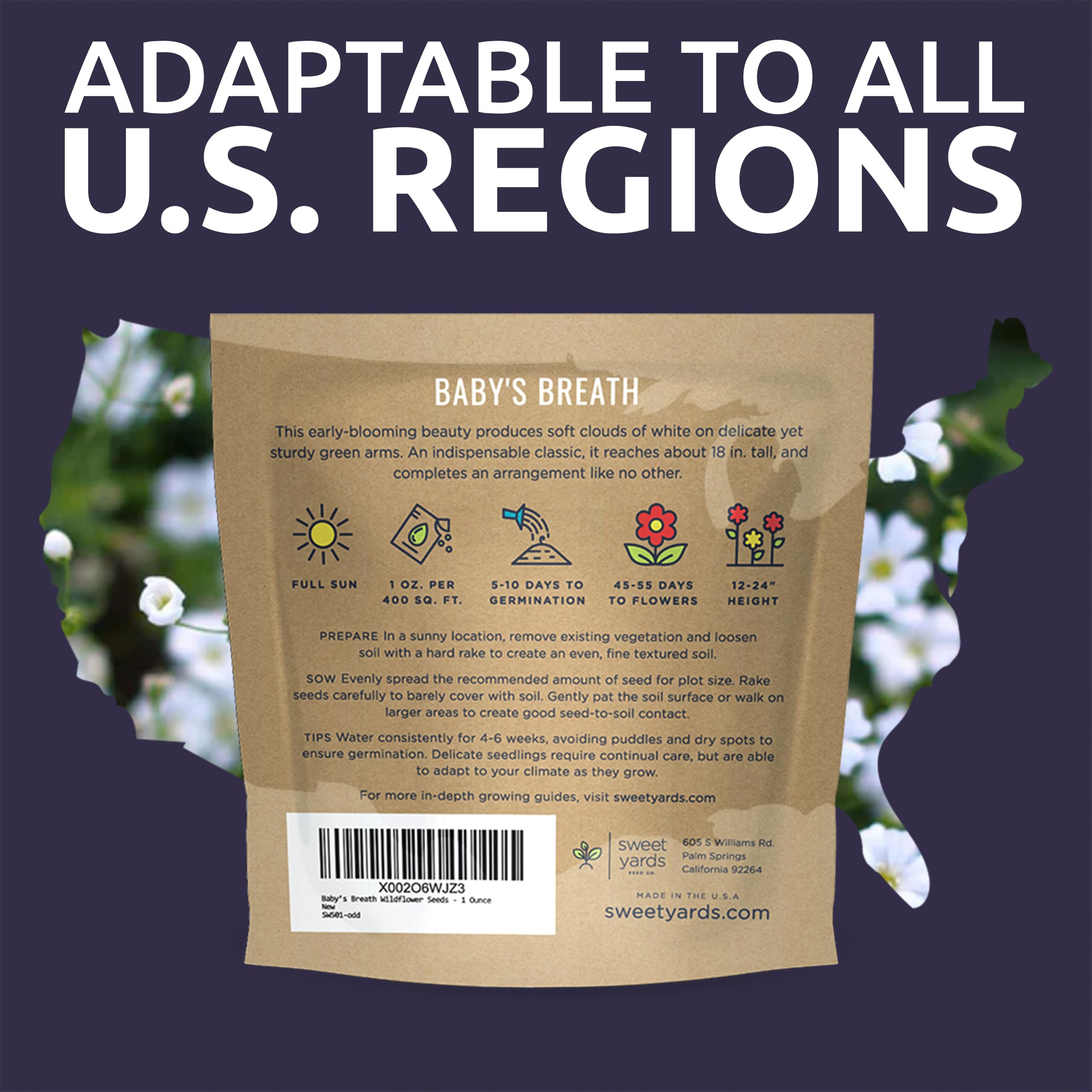 SWEET YARDS Baby's Breath seeds packaging details