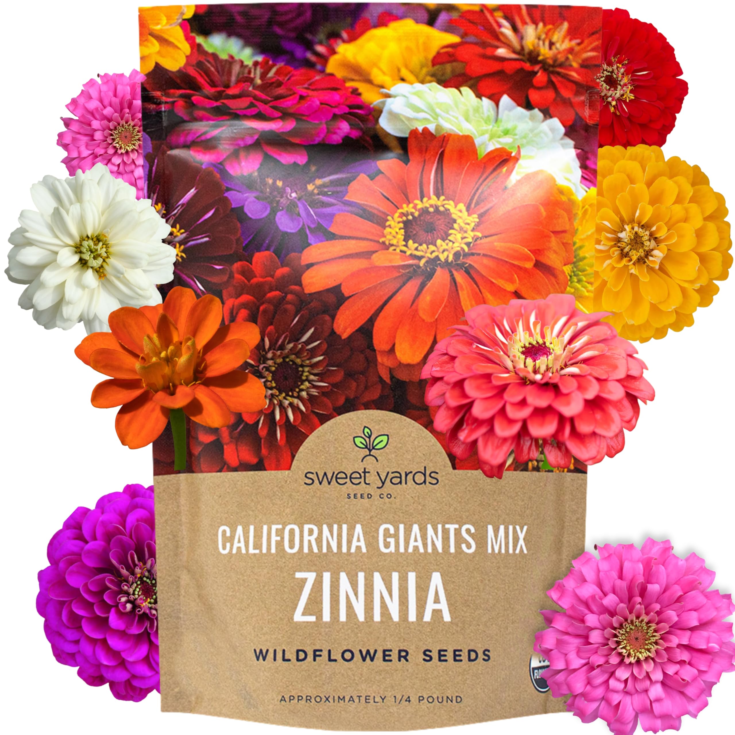SWEET YARDS California Giants Zinnia Seeds 1/4 Pound Bag front view