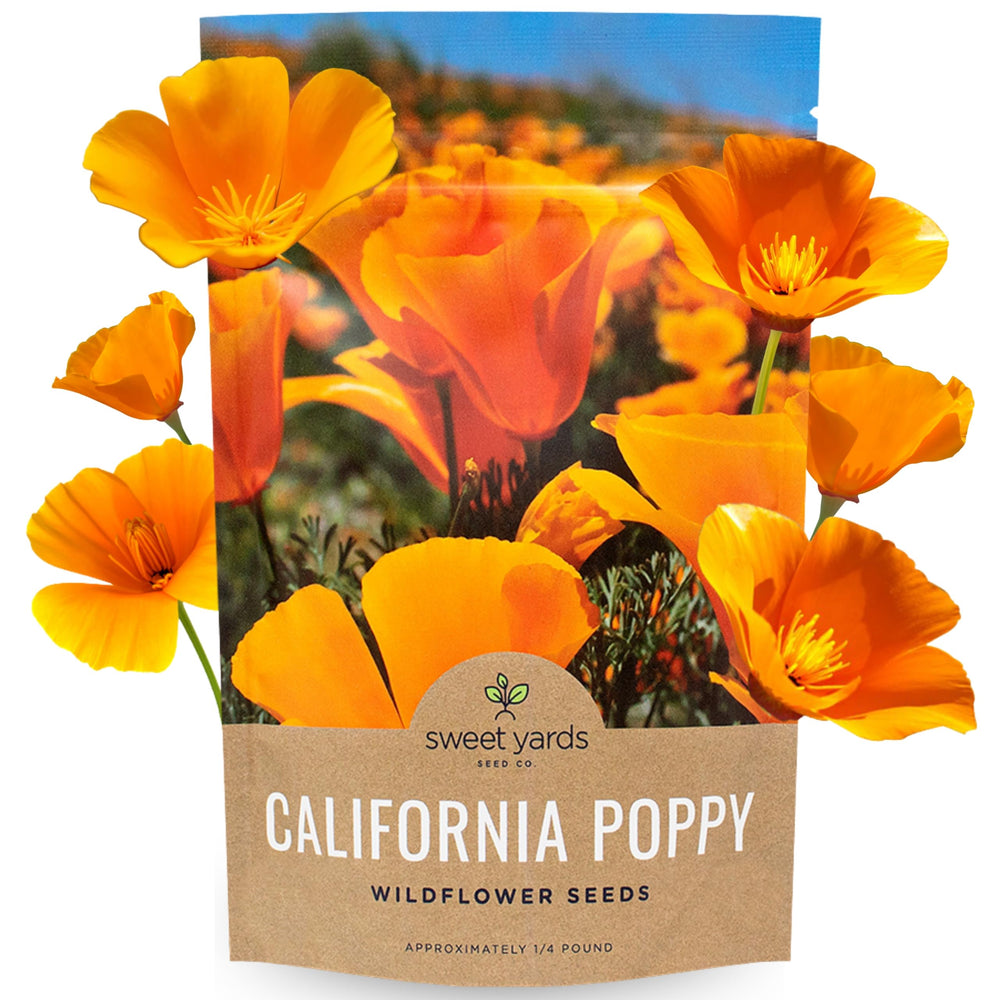 SWEET YARDS California Orange Poppy Seeds 1/4 pound bag front view