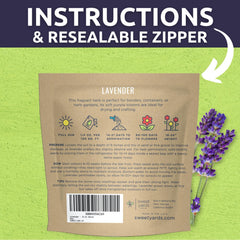 SWEET YARDS Lavender seeds packaging with planting instructions