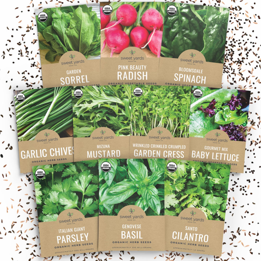 SWEET YARDS Organic Window Sill Seeds Variety Pack including 10 individual seed packets