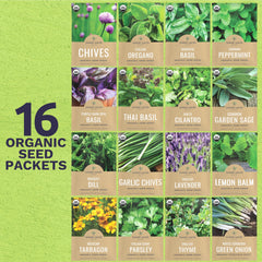 SWEET YARDS seed packets including Basil, Cilantro, and Lavender