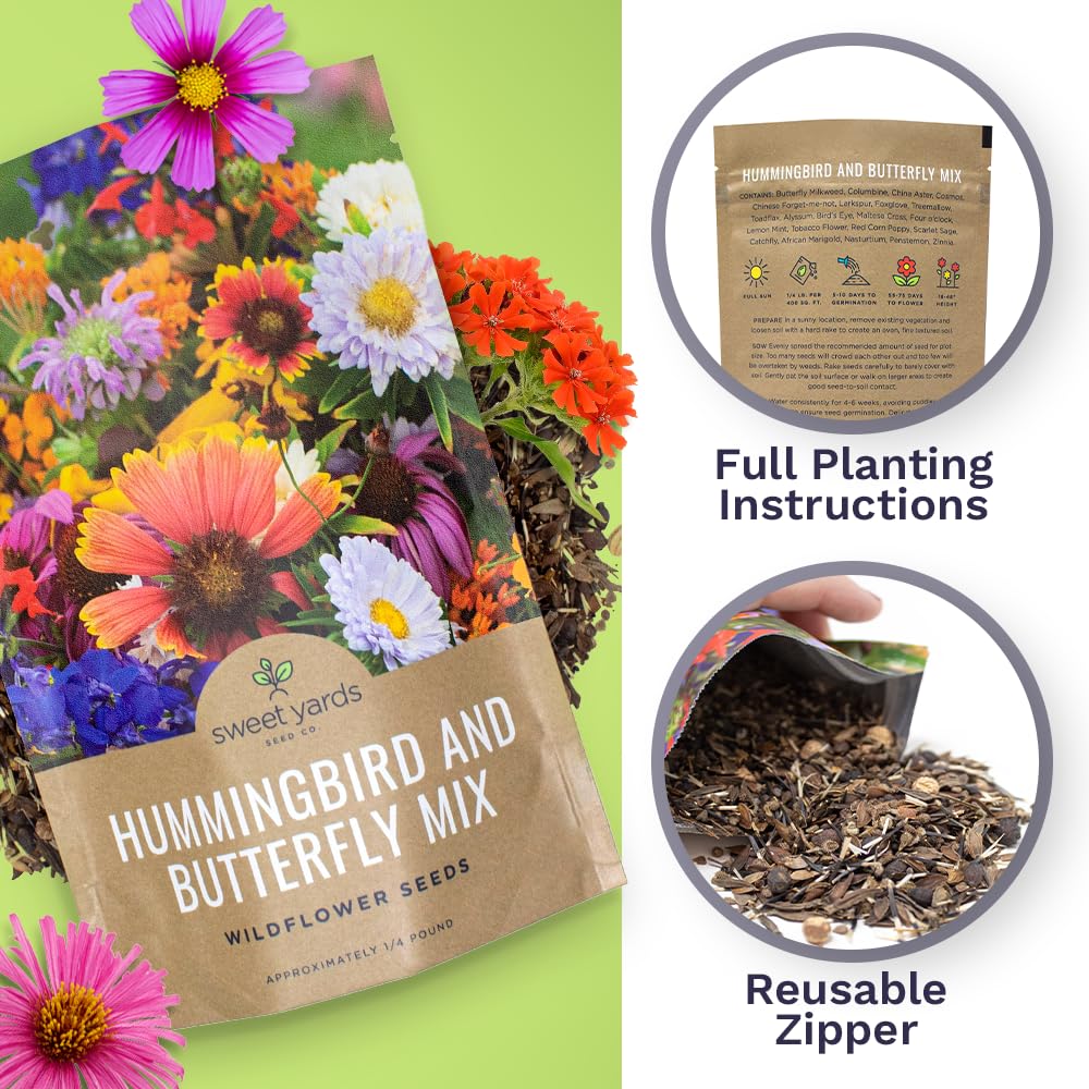 SWEET YARDS wildflower seeds displaying resealable zipper