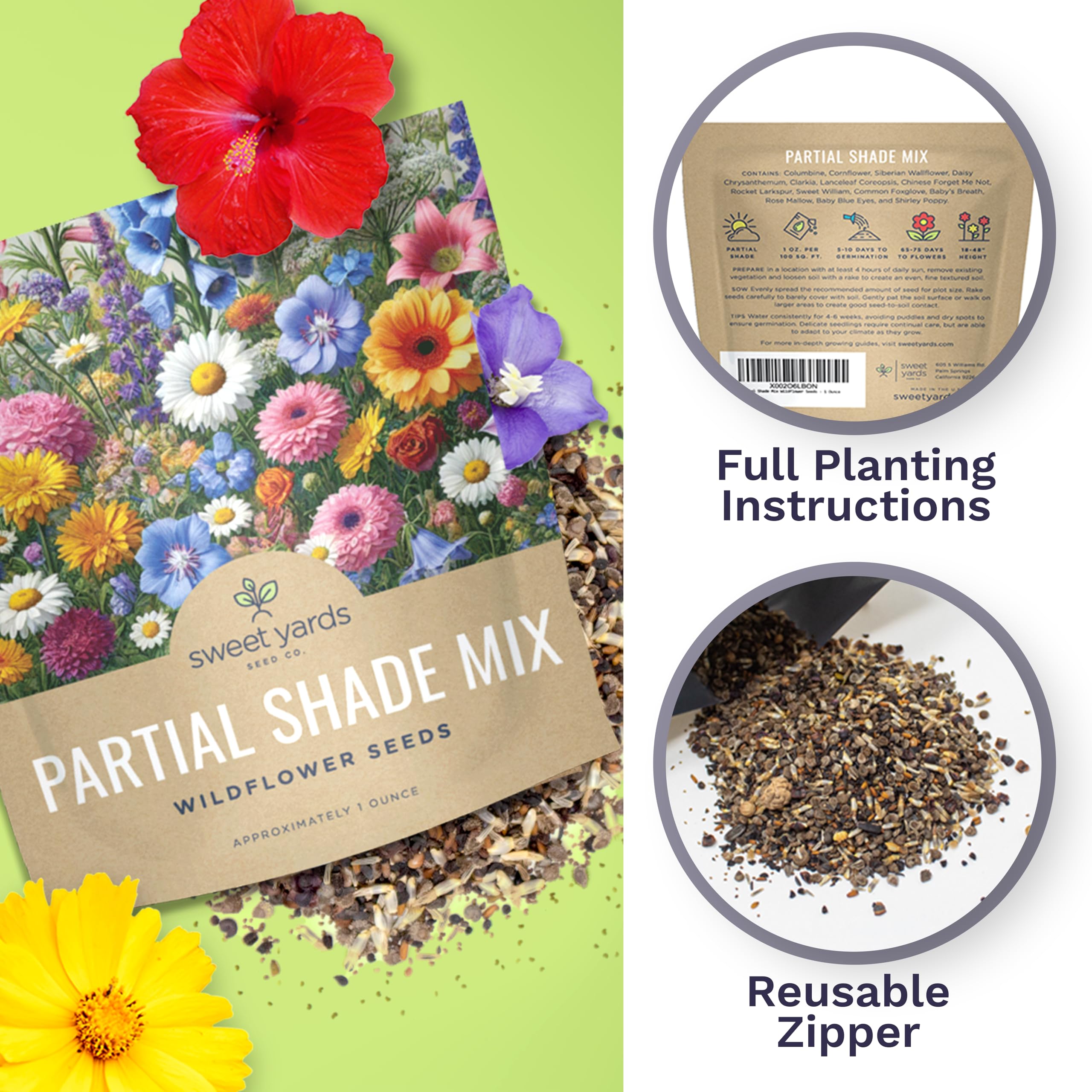 SWEET YARDS Wildflower Seeds showing multiple flower types