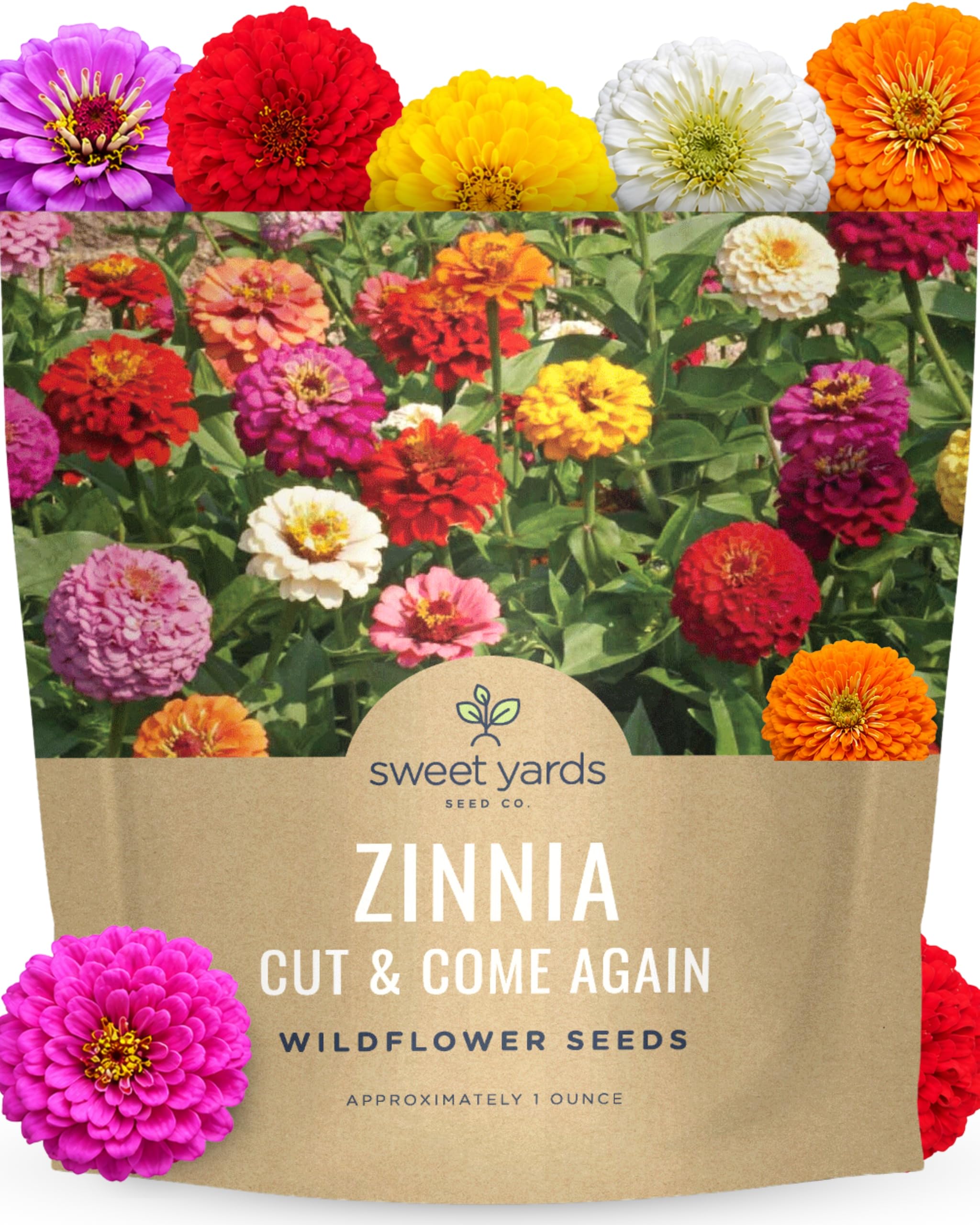 SWEET YARDS Zinnia Cut & Come Again Mix seed packet front view