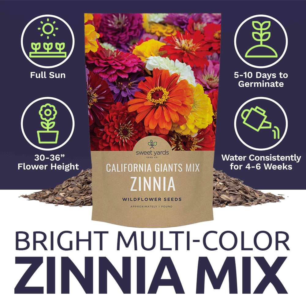 SWEET YARDS Zinnia seeds in a reusable zipper bag