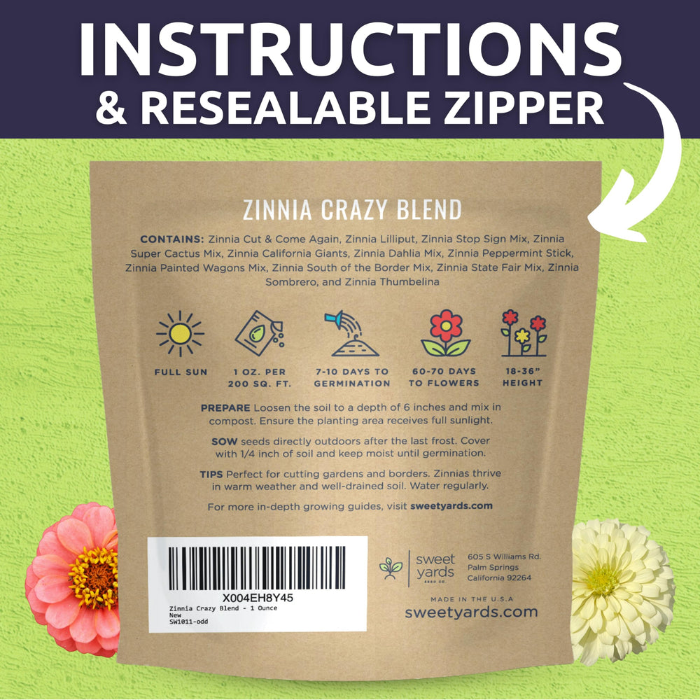 SWEET YARDS Zinnia seeds with planting instructions