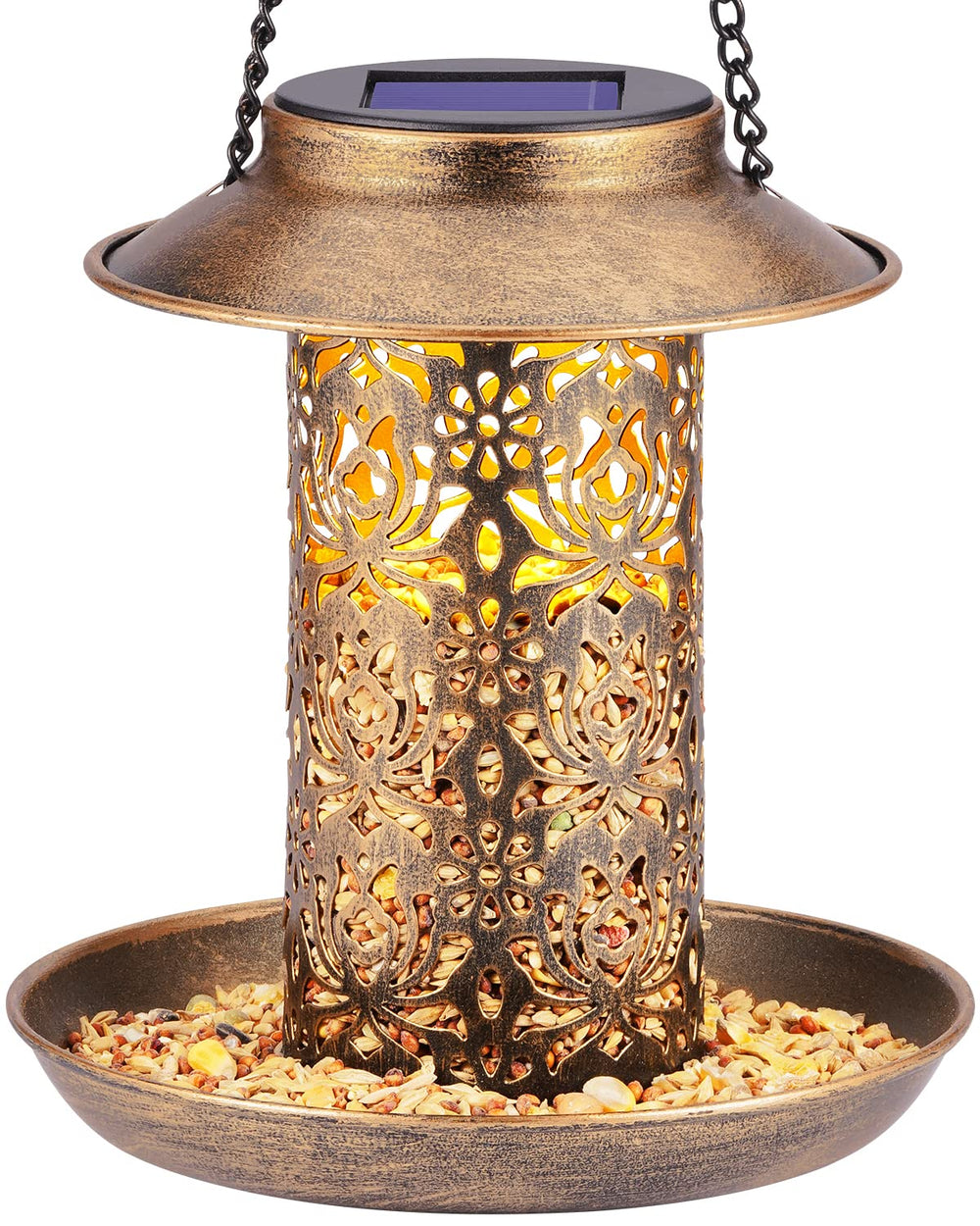 SWEETFULL Solar Bird Feeder Lantern in bronze, front view