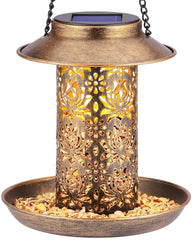 SWEETFULL Solar Bird Feeder Lantern in bronze, front view