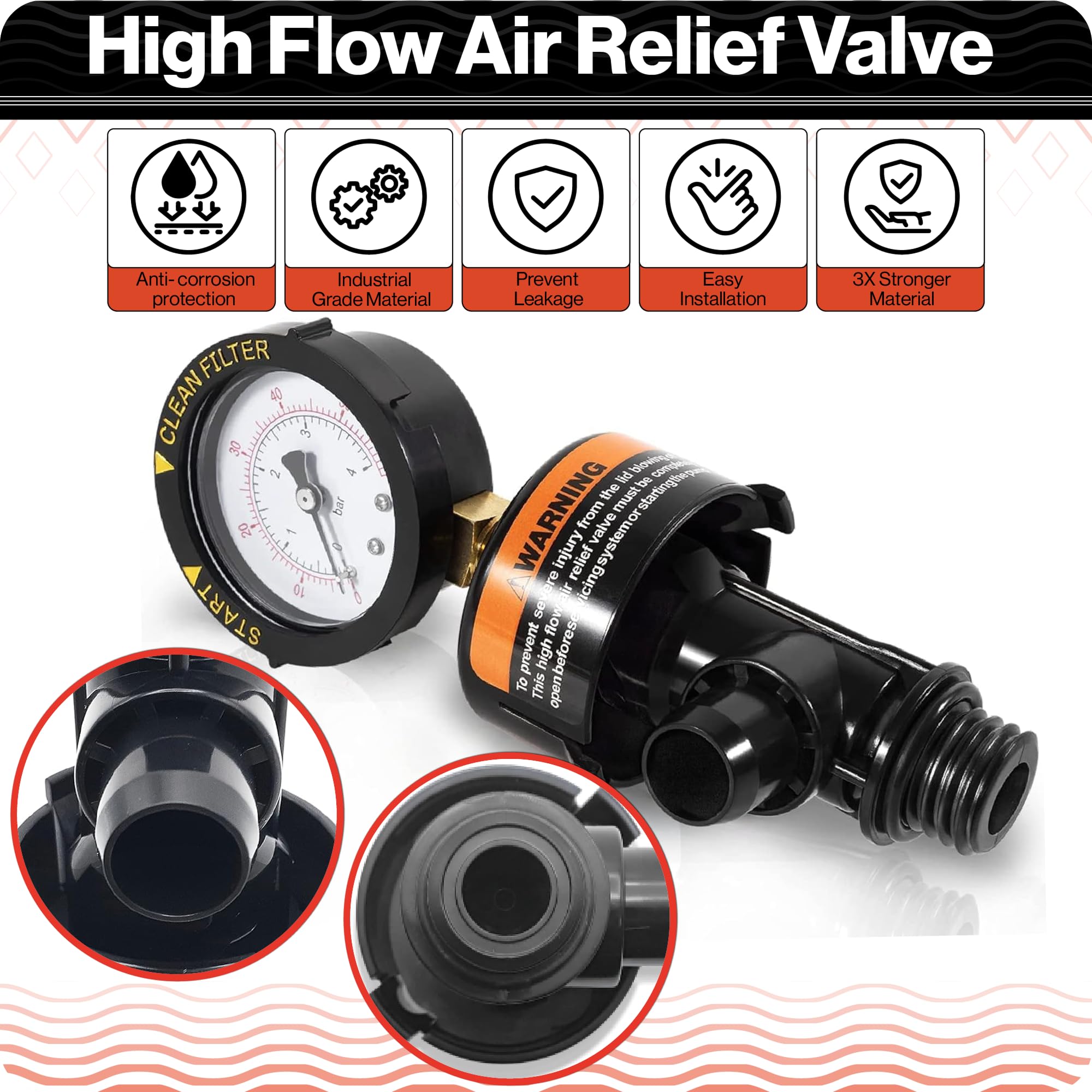 Swimables air relief valve dimensions 3x4x3 inches