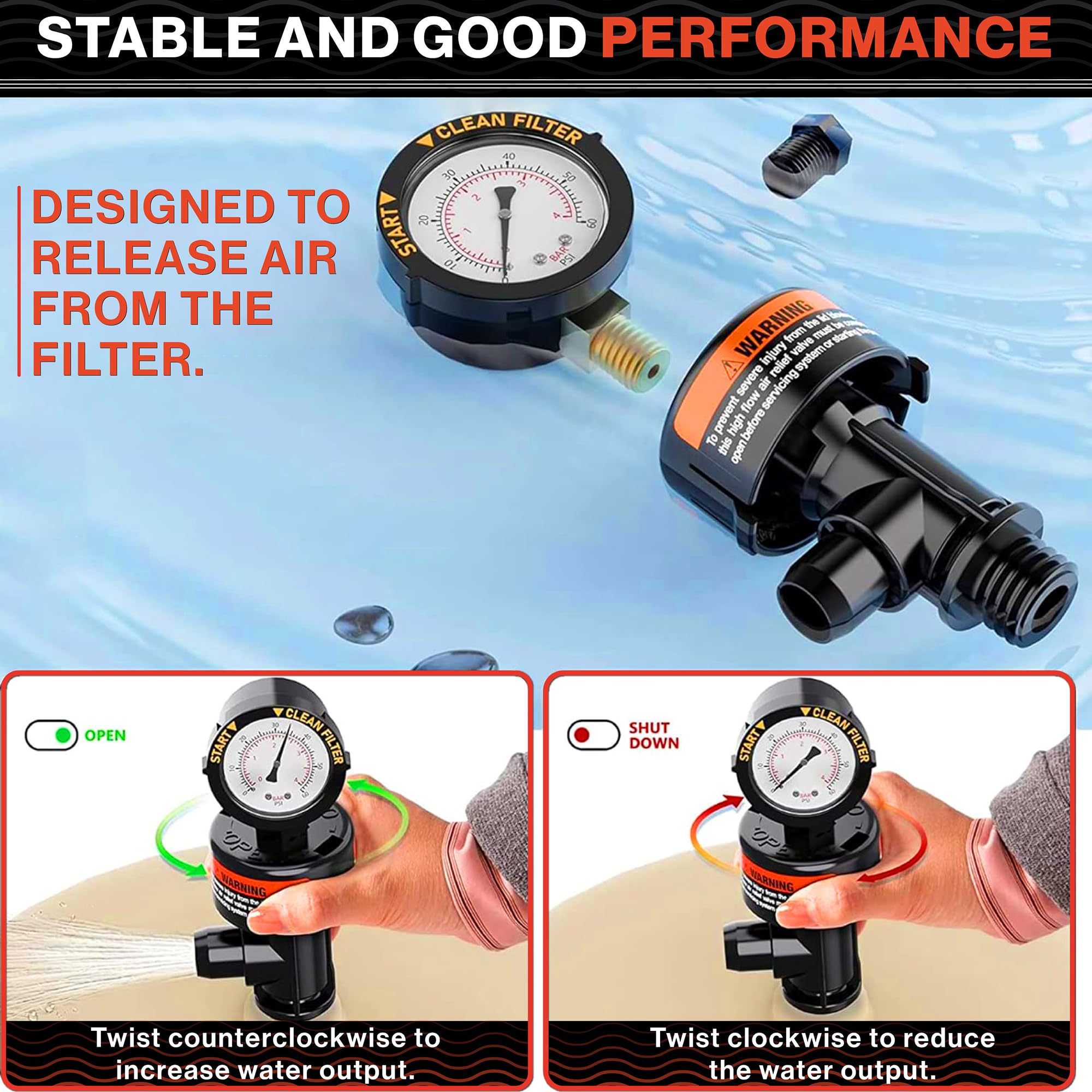 Swimables High Flow Air Relief Valve close-up