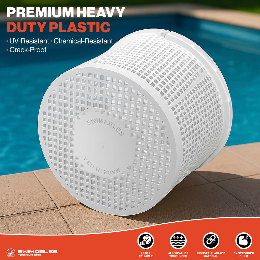 Swimables Pool Skimmer Basket showing rubber grip handle