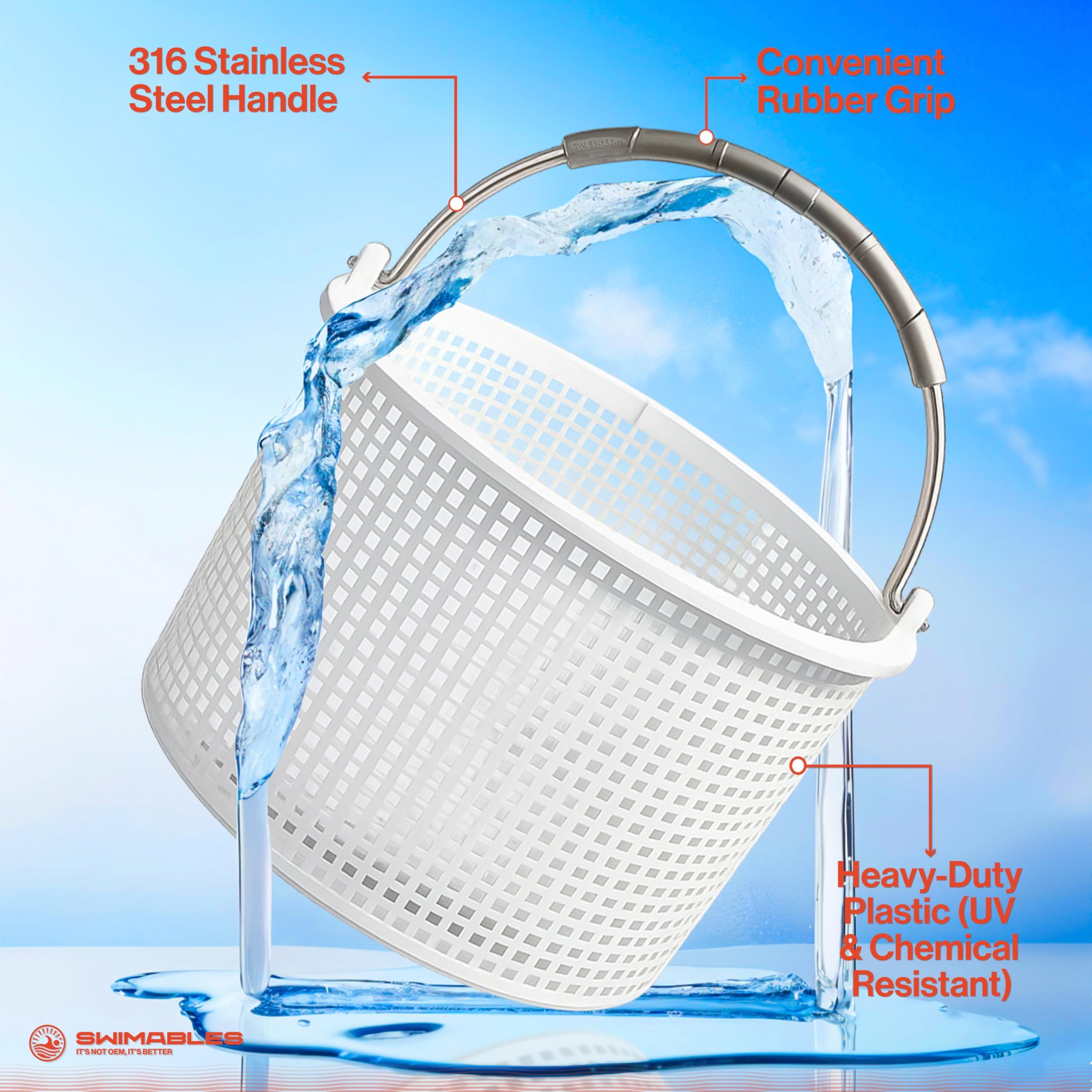 Swimables Pool Skimmer Basket side view with brass weight