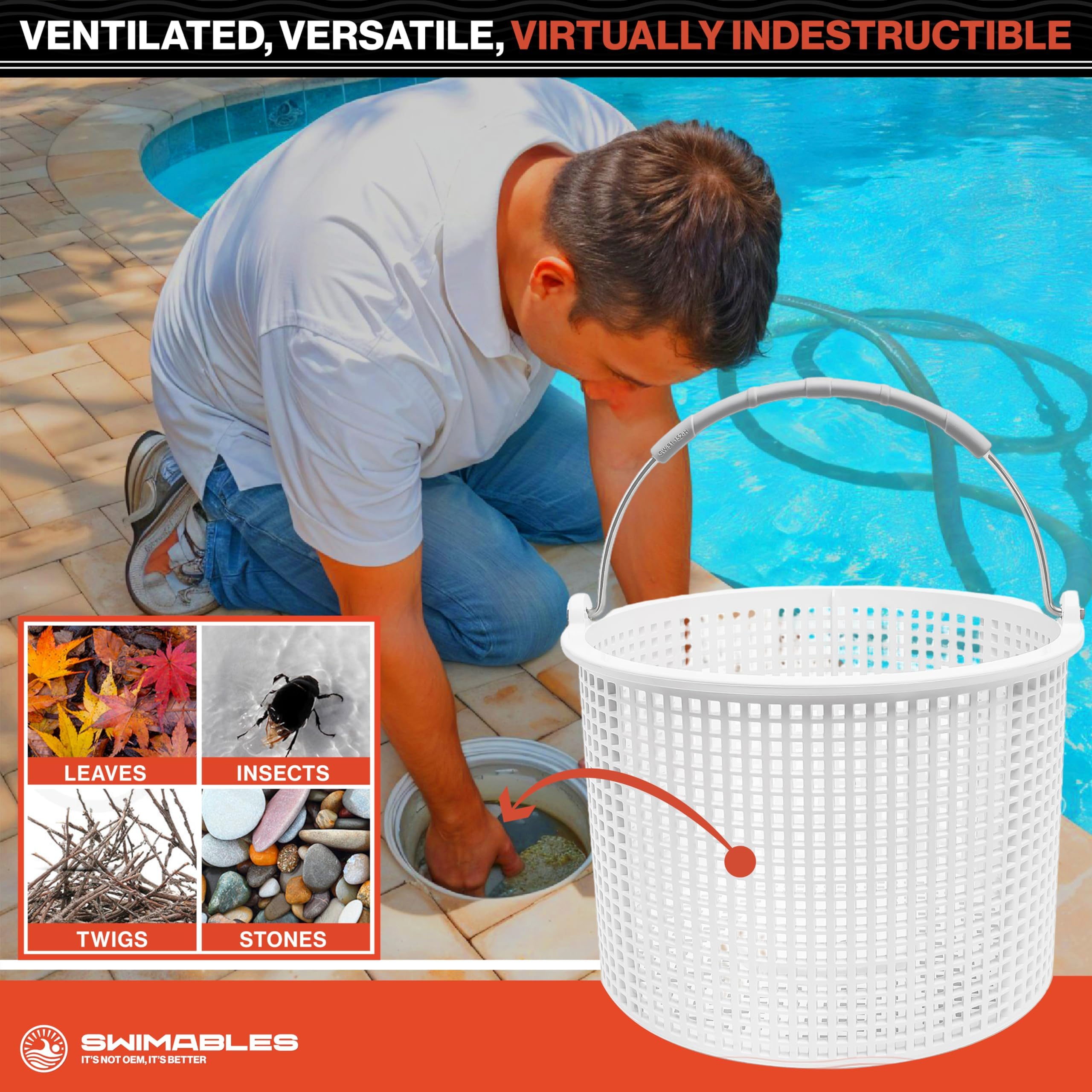 Swimables Pool Skimmer Basket with rubber grip handle