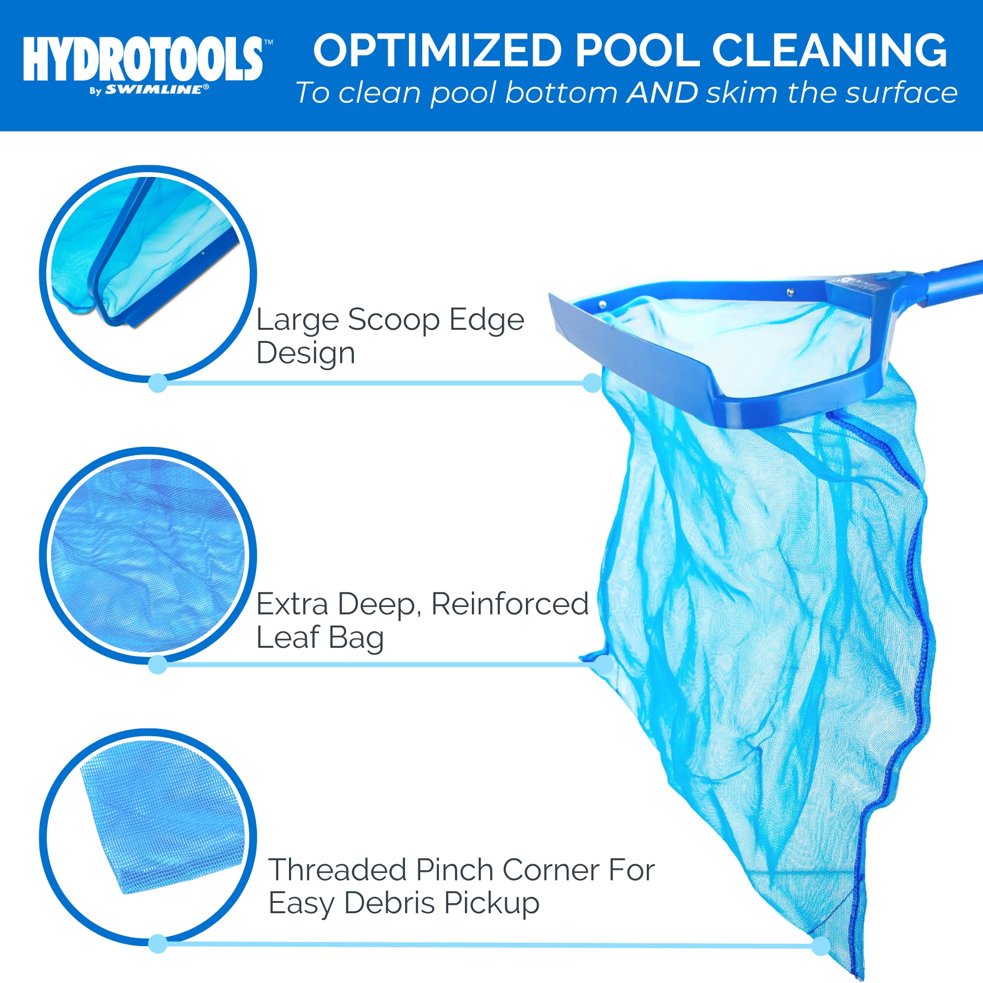 Swimline Hydrotools 8030 Leaf Net side view showing aluminum frame