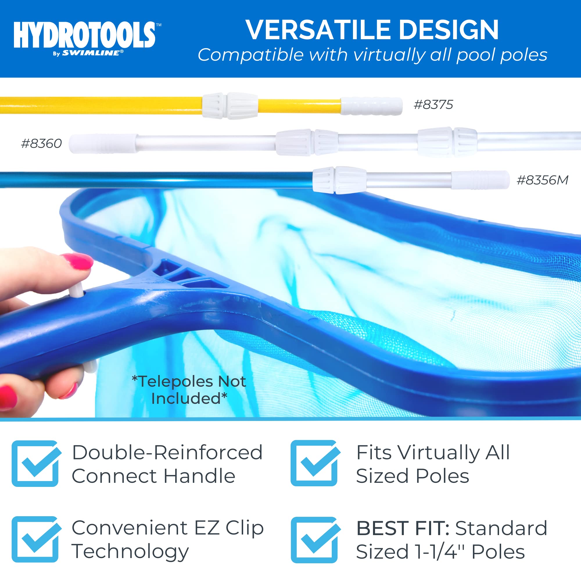 Swimline Hydrotools Leaf Net 8015 attached to pool pole