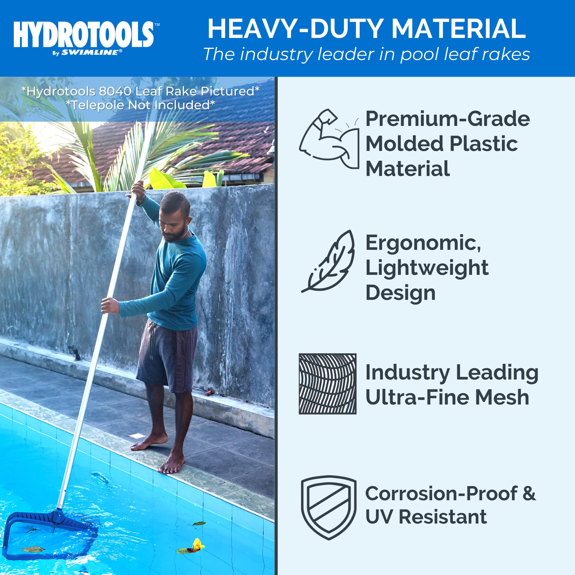 Swimline Hydrotools Leaf Net 8015 in use at the bottom of a pool