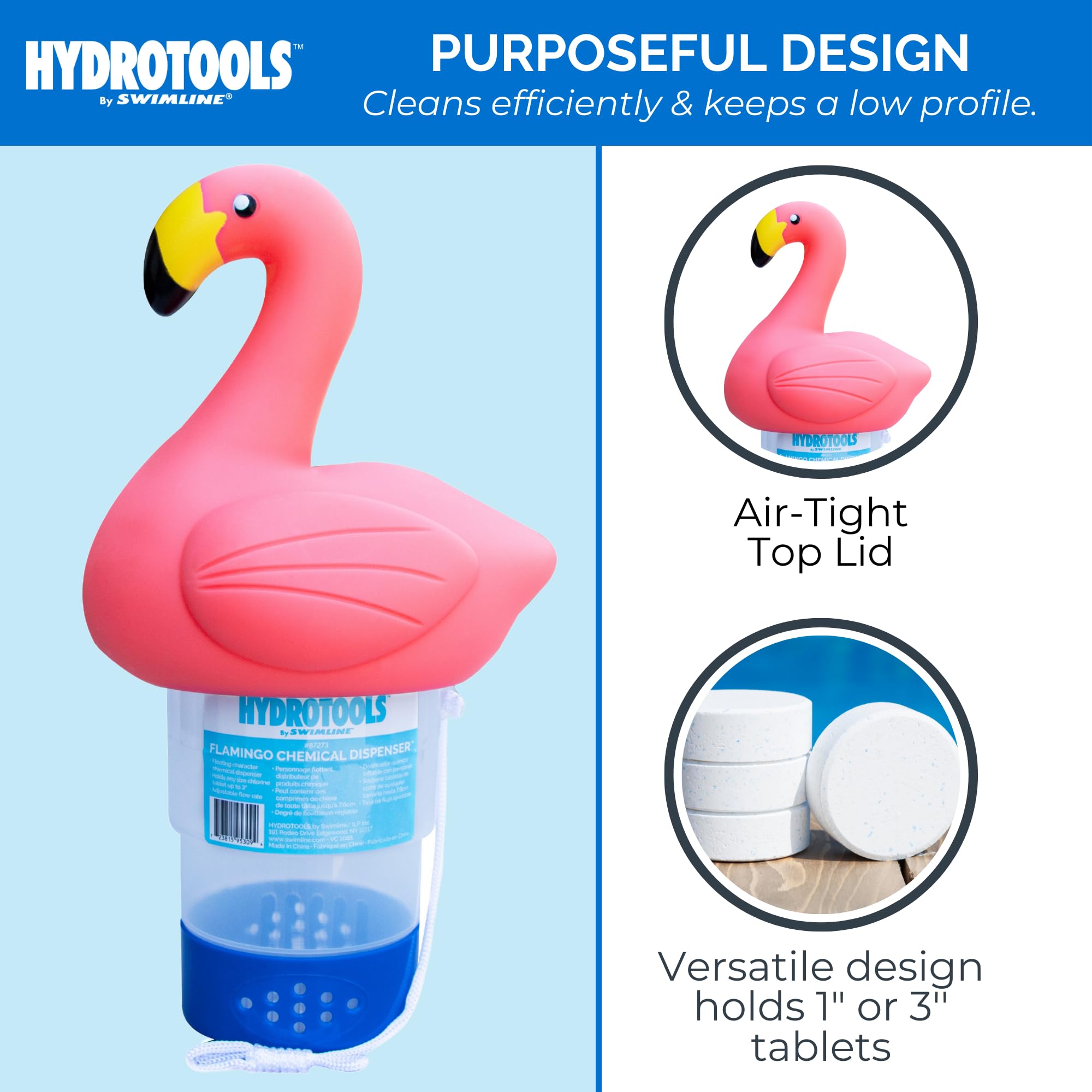 Swimline Jumbo Flamingo Chlorine Tablet Dispenser side view