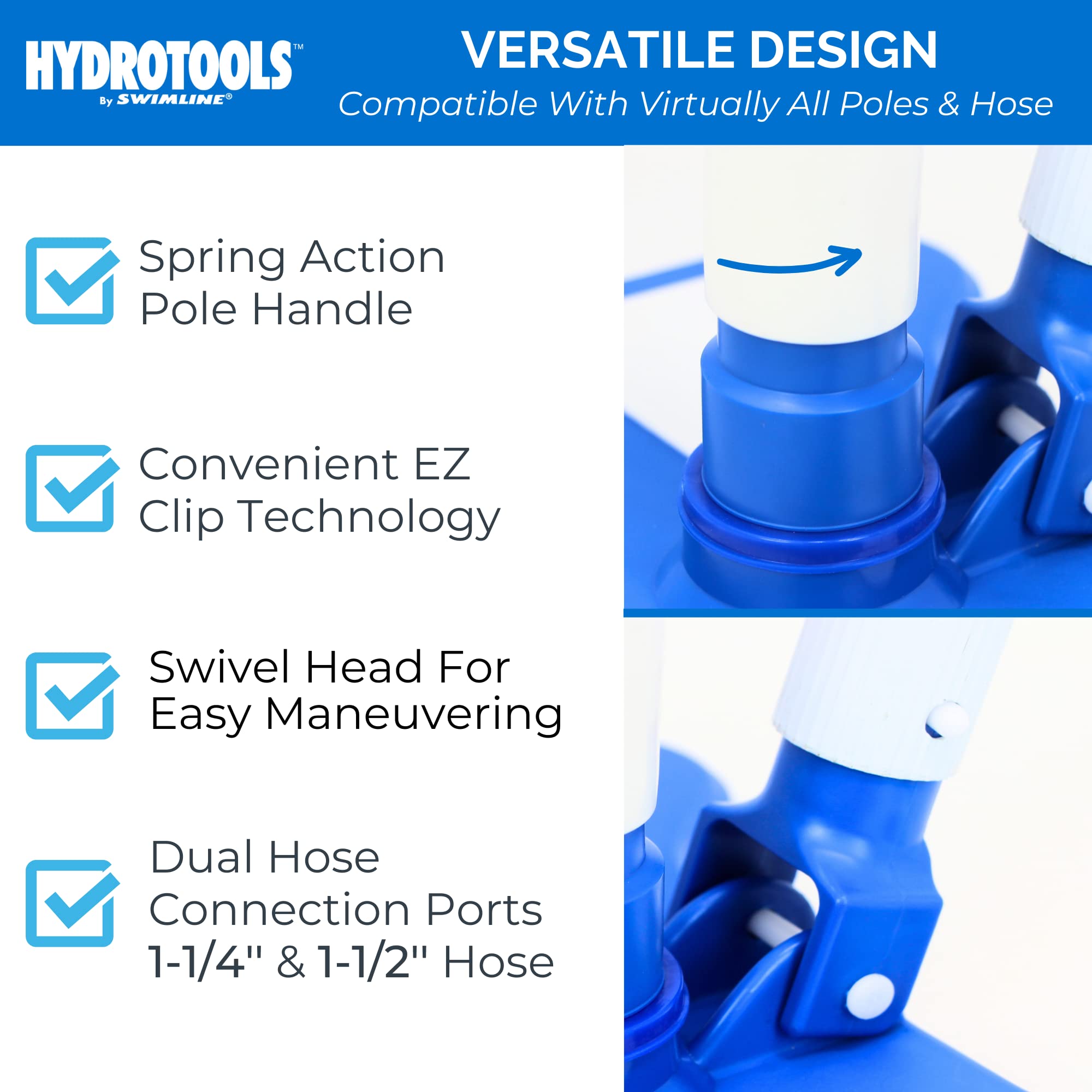 Swimline Pool Vacuum Head Butterfly Design attached to extension pole