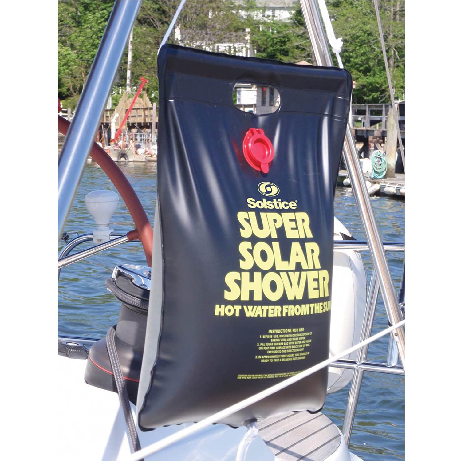 Swimline Super Solar Heated Camp Shower in outdoor setting