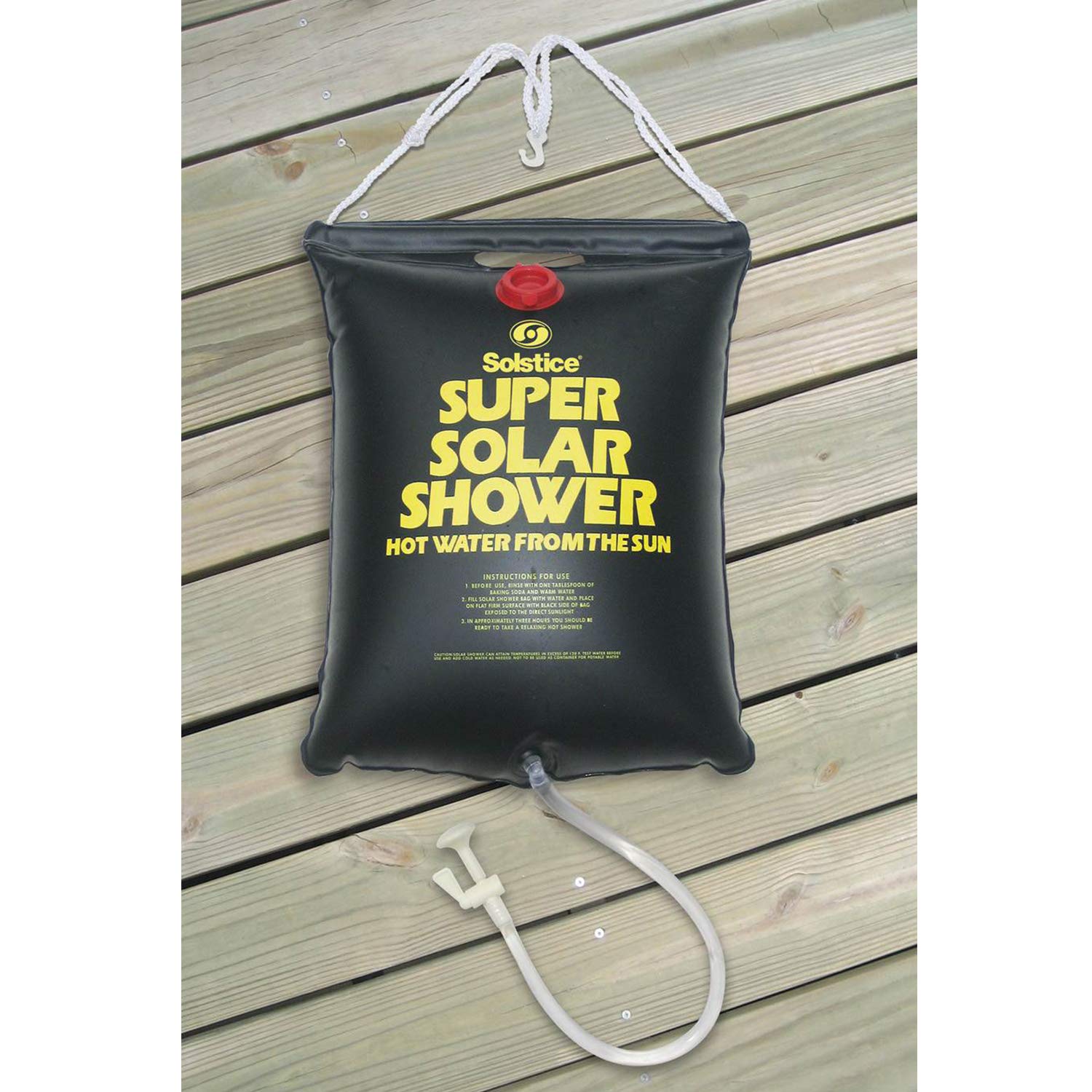 Swimline Super Solar Heated Camp Shower with water flowing from shower head