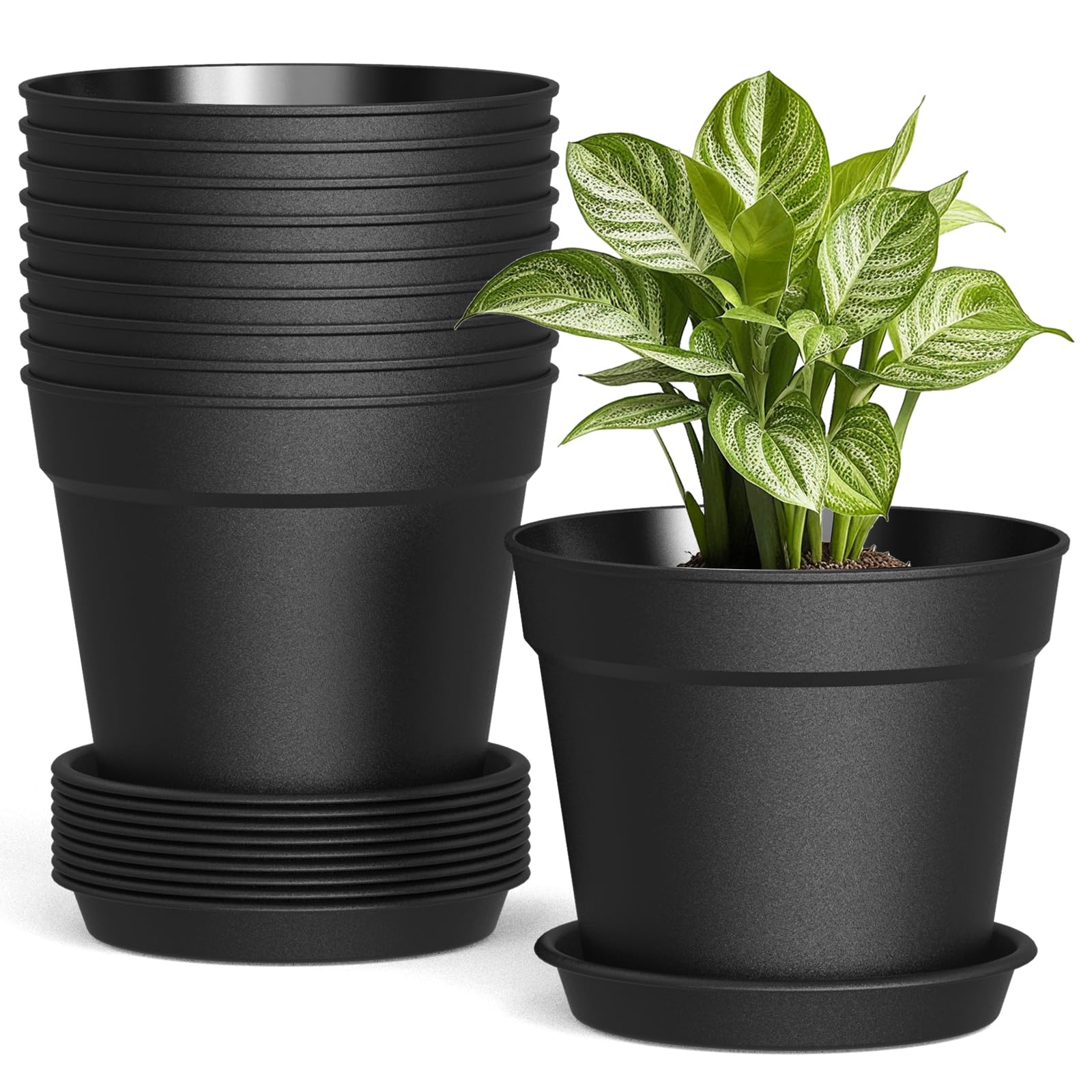 SwinDuck 10 pack of black 6-inch plant pots with drainage holes
