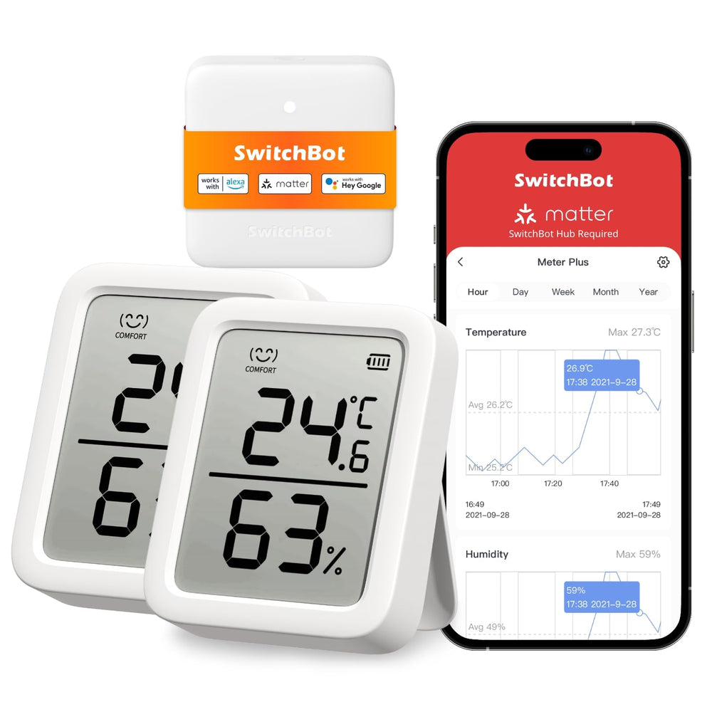 SwitchBot Thermometer Hygrometer front view with large LCD display