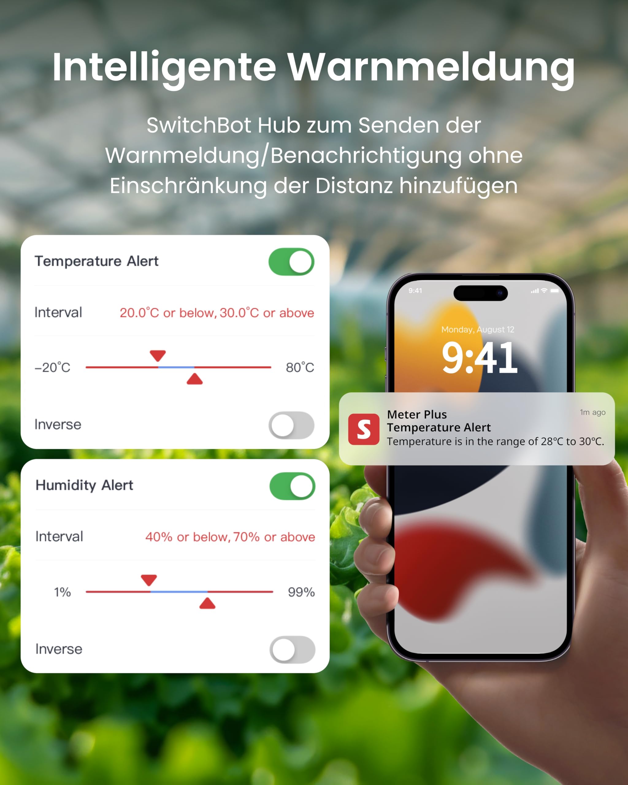 SwitchBot Thermometer Hygrometer with mobile app interface