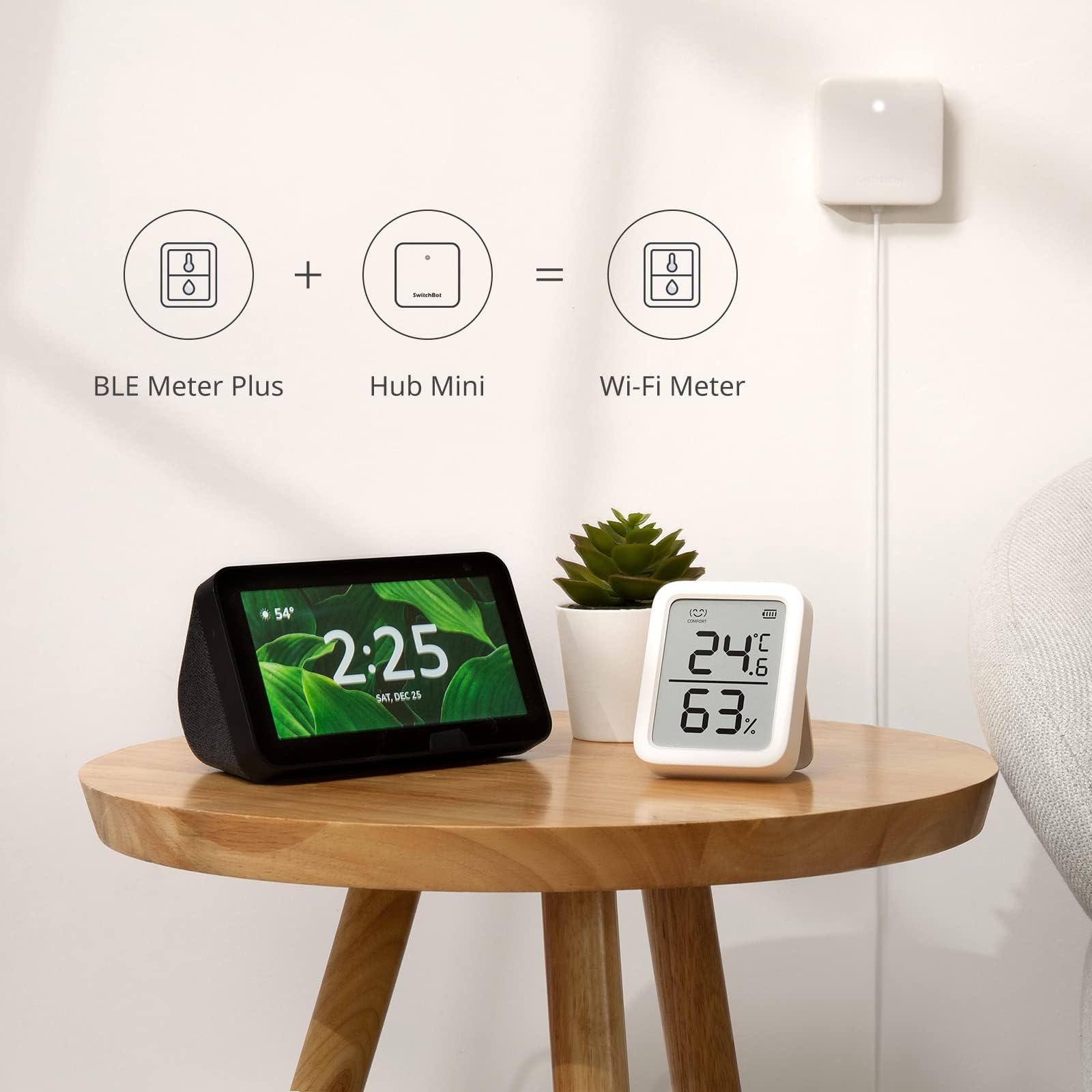 SwitchBot Thermometer Hygrometer with mobile app interface on a smartphone