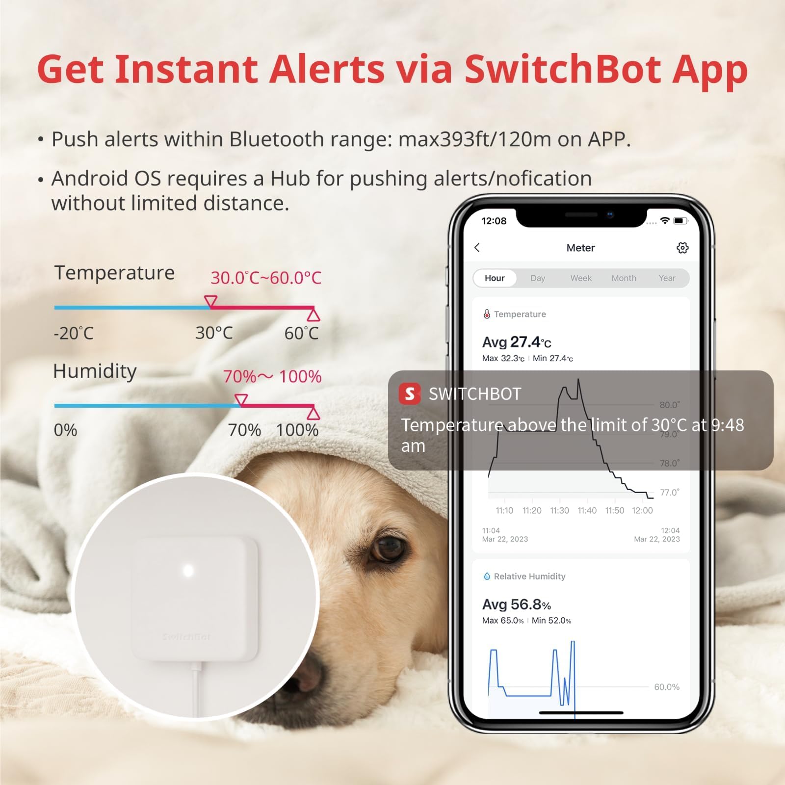 SwitchBot WiFi Hygrometer on a shelf in a modern home