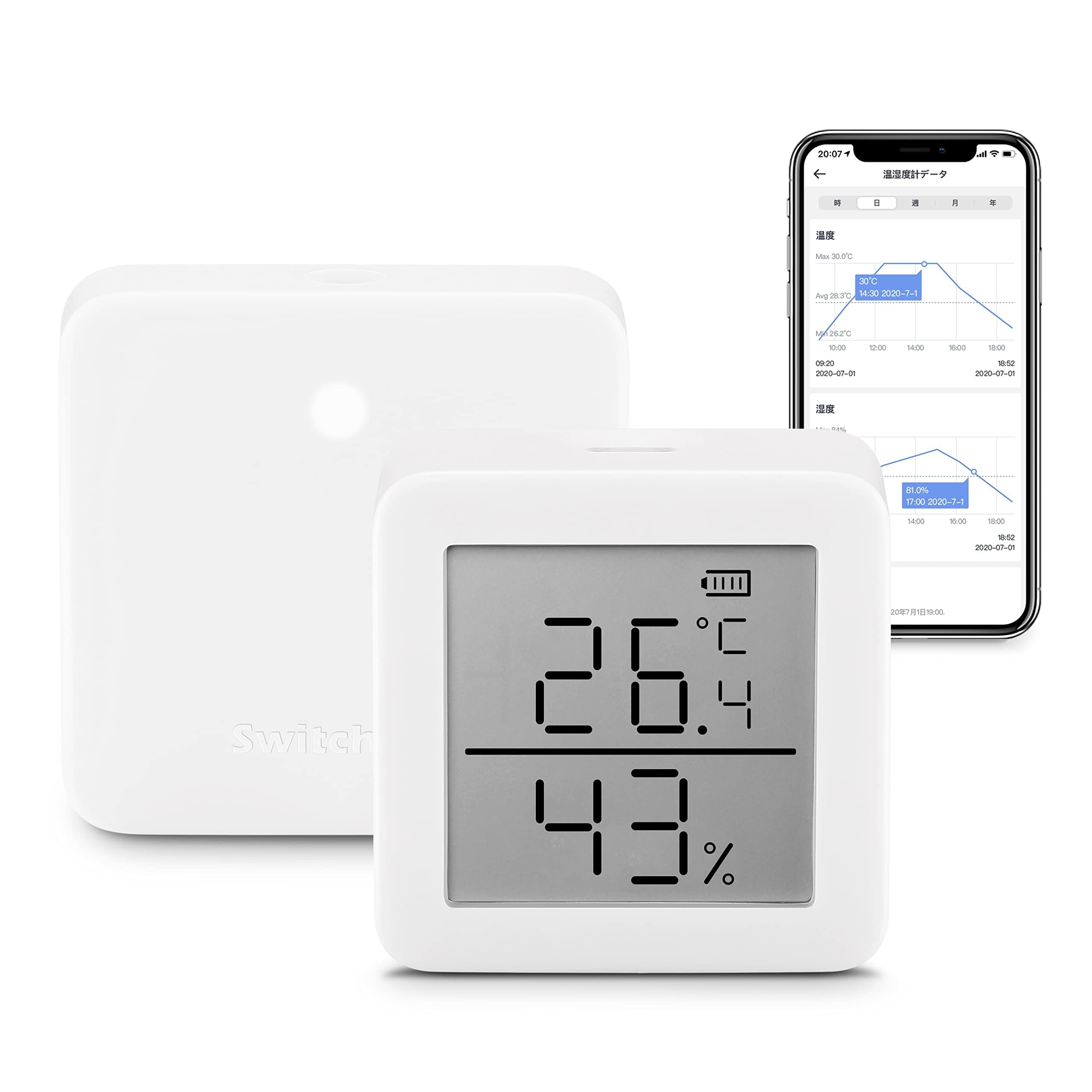 SwitchBot WiFi Hygrometer Thermometer front view with LED screen