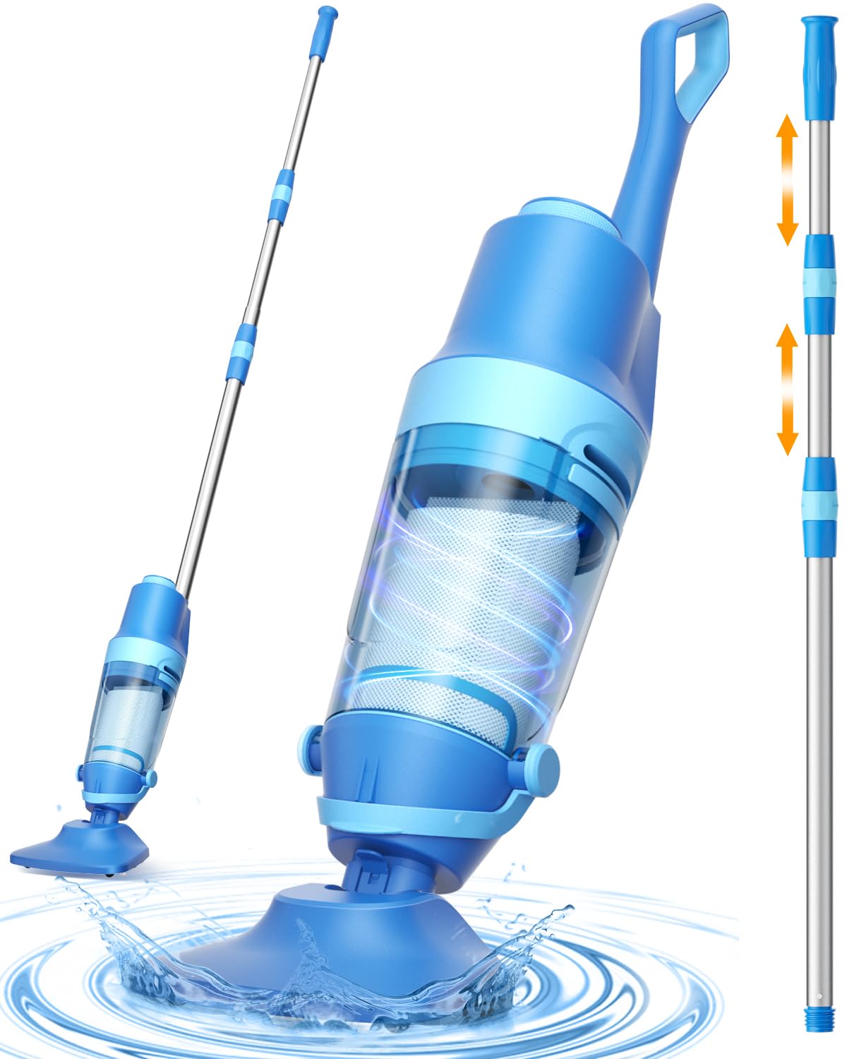 Swolace Cordless Pool Vacuum with telescopic pole and brush head