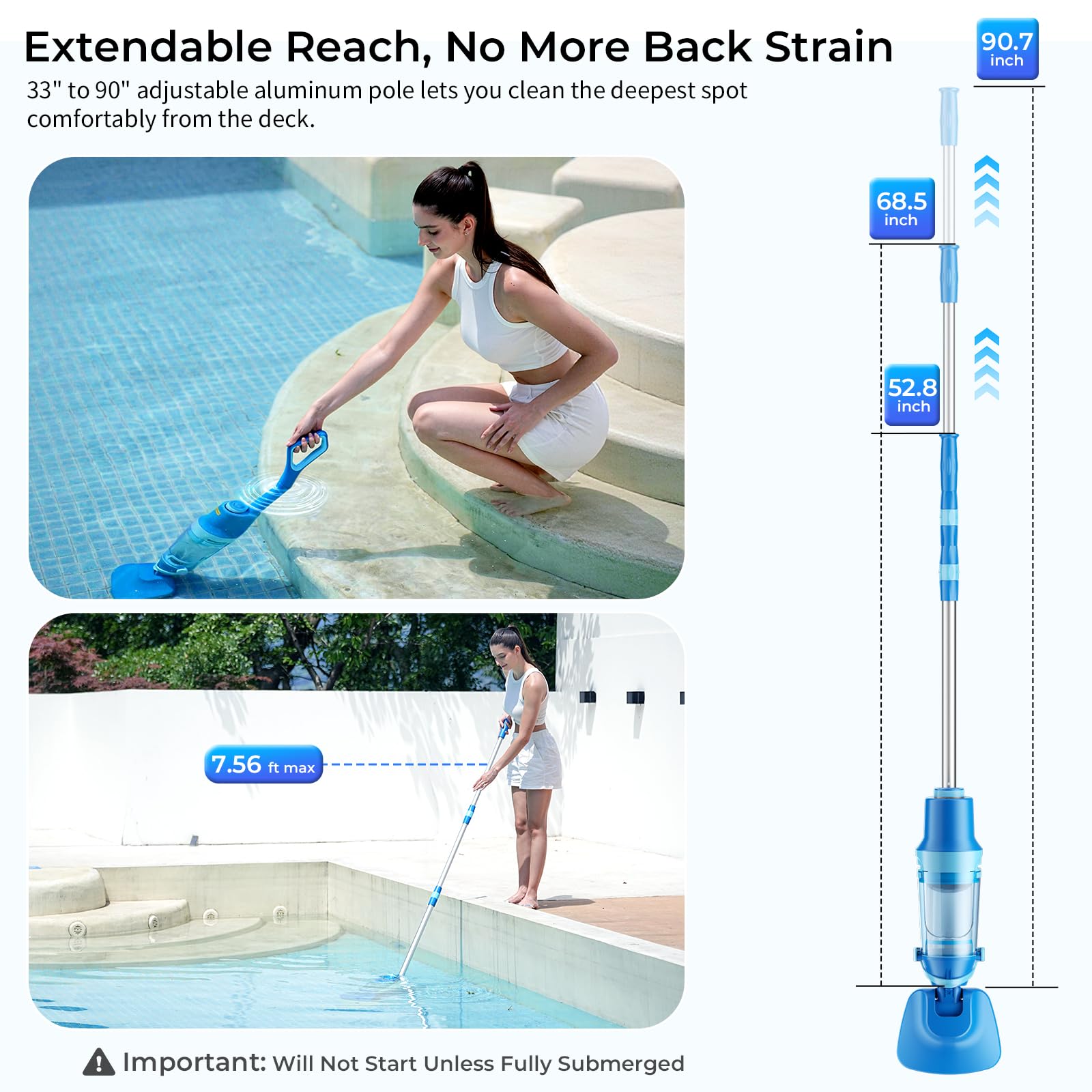 Swolace Pool Vacuum with 90.7 inch telescopic pole extended