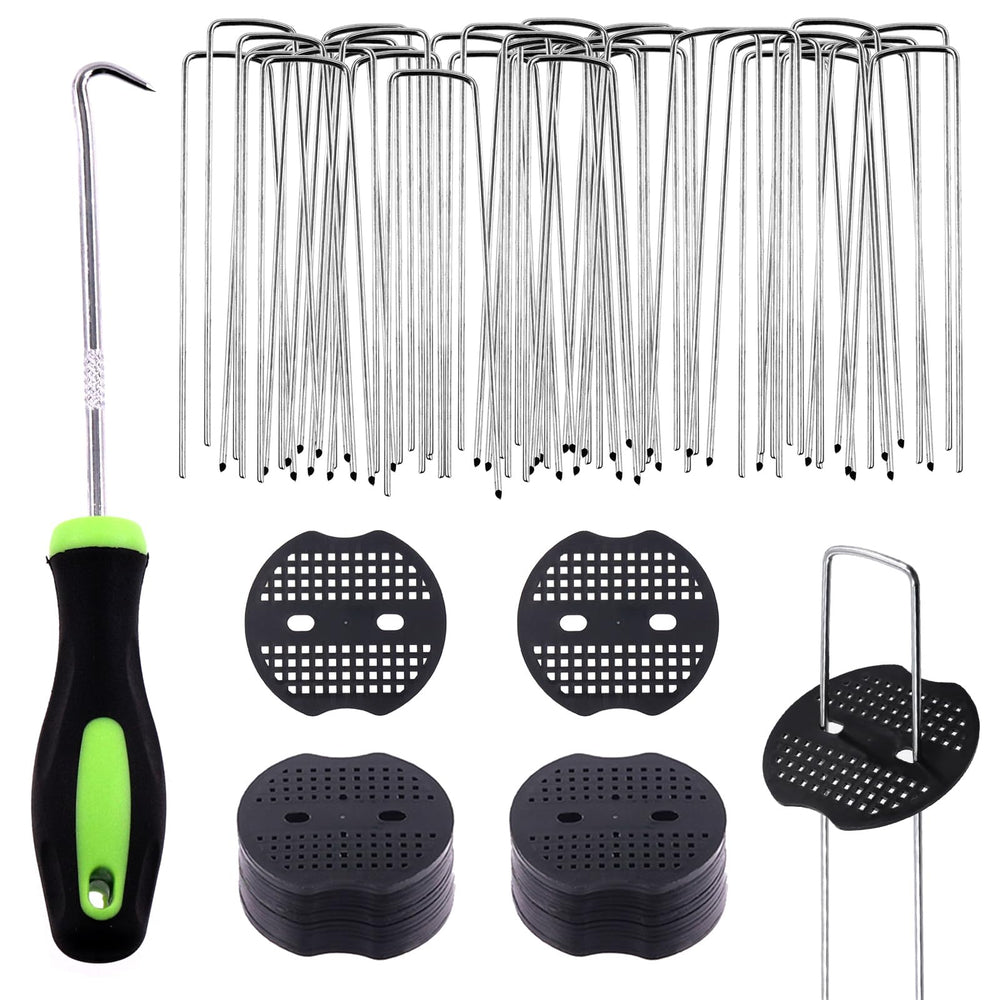 Swpeet U-Shaped Landscape Garden Stakes Kit with plastic gaskets and pick hook