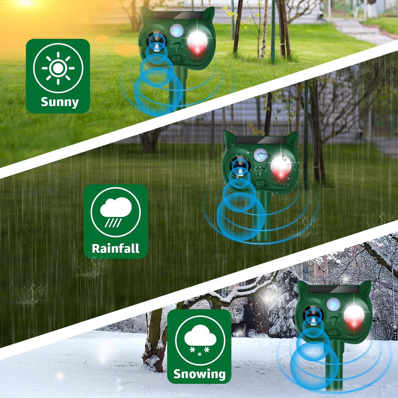 Sxaze Solar Ultrasonic Animal Repellent with charging indicators