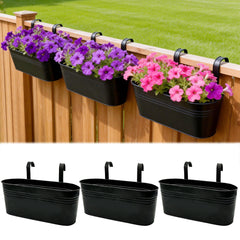 SYITCUN 16-inch metal railing planter box front view with detachable hooks