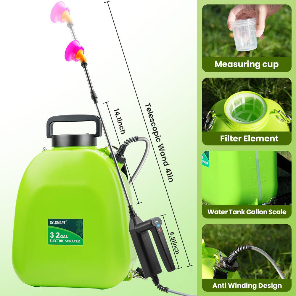 Sylsmart Backpack Sprayer's green tank with translucent water level line