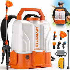 Sylsmart Battery Powered Backpack Sprayer with white tank