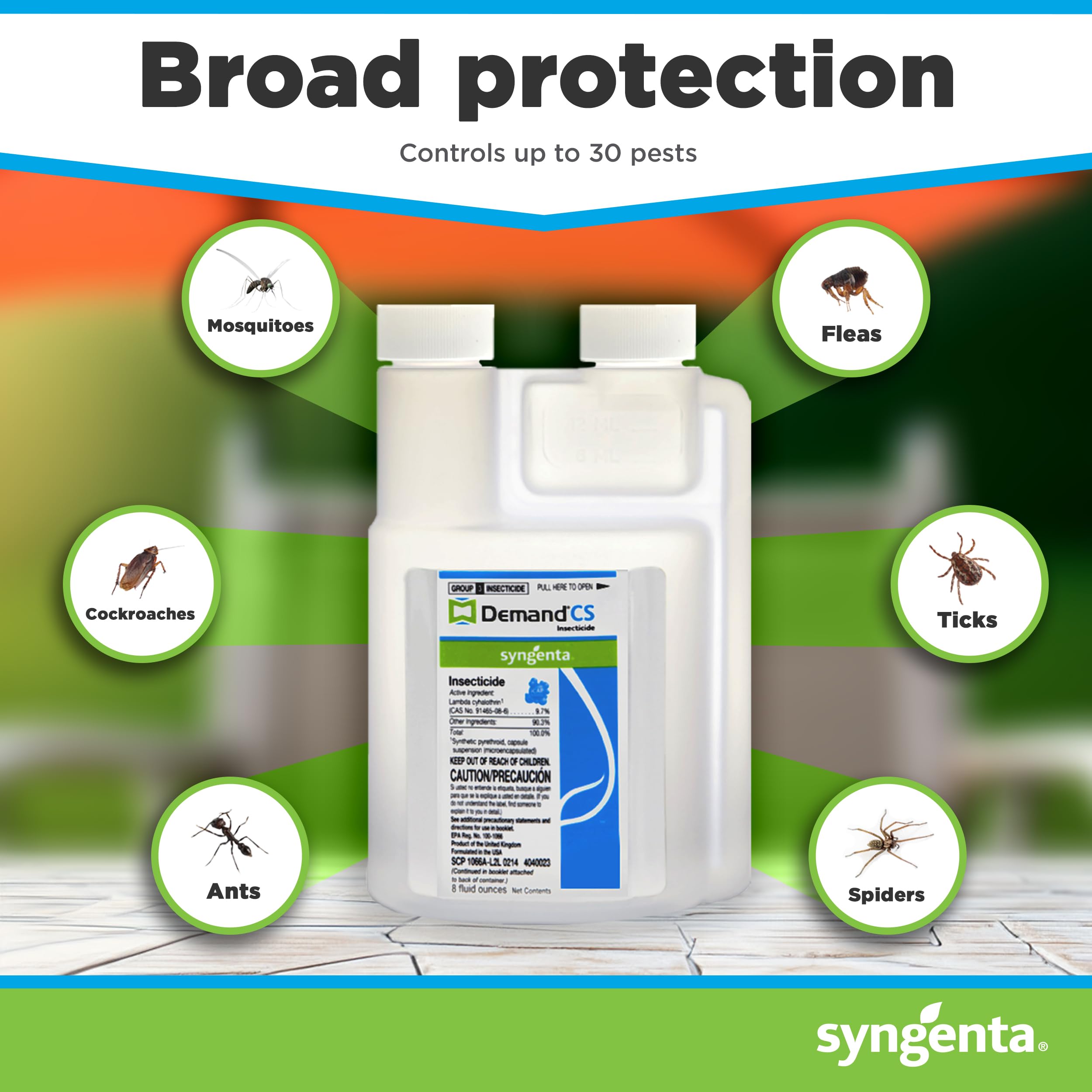 Syngenta Demand CS Insecticide bottle with measuring cup for mixing