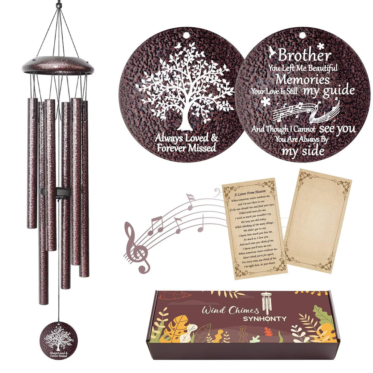 Synhonty Memorial Wind Chimes 25-inch bronze front view