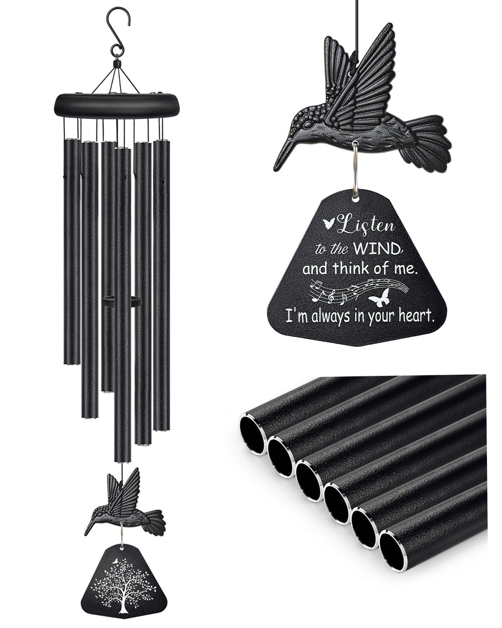 Synhonty Sympathy Wind Chimes black hummingbird design front view