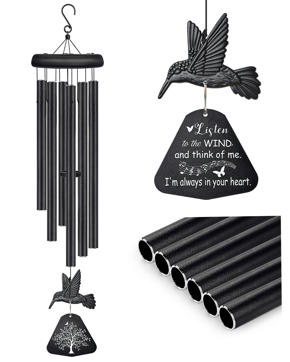 Synhonty Sympathy Wind Chimes black hummingbird design front view
