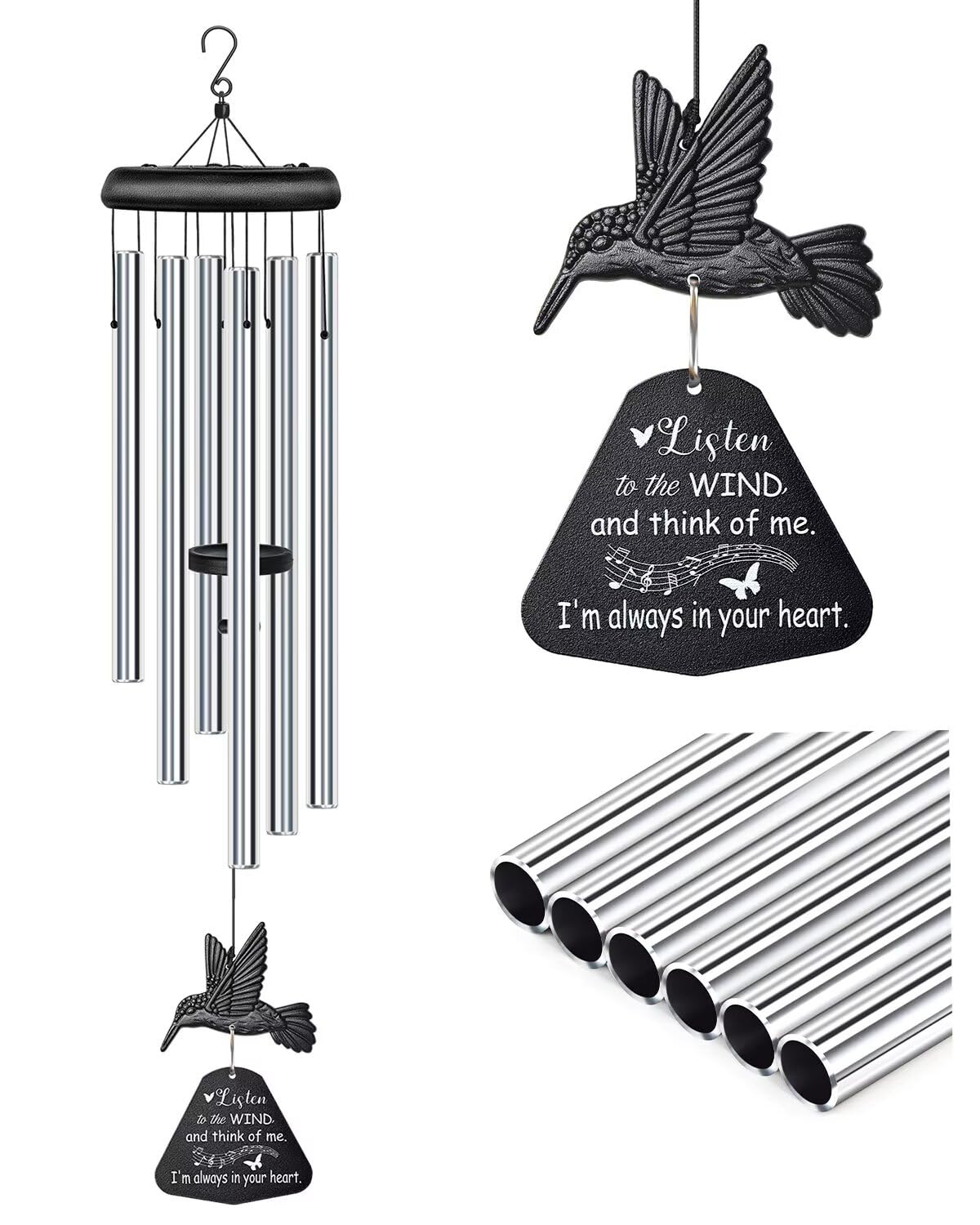 Synhonty Sympathy Wind Chimes with Hummingbird design front view