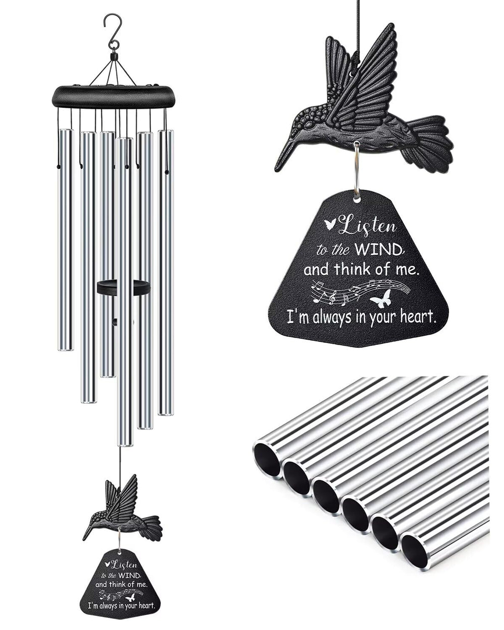 Synhonty Sympathy Wind Chimes with Hummingbird design front view