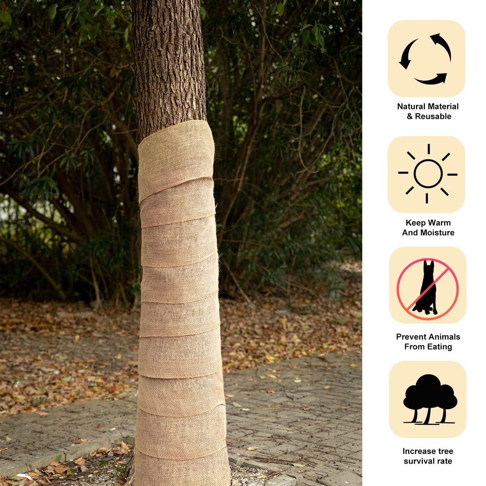 SYWHXY burlap tree wrap in garden setting with trees