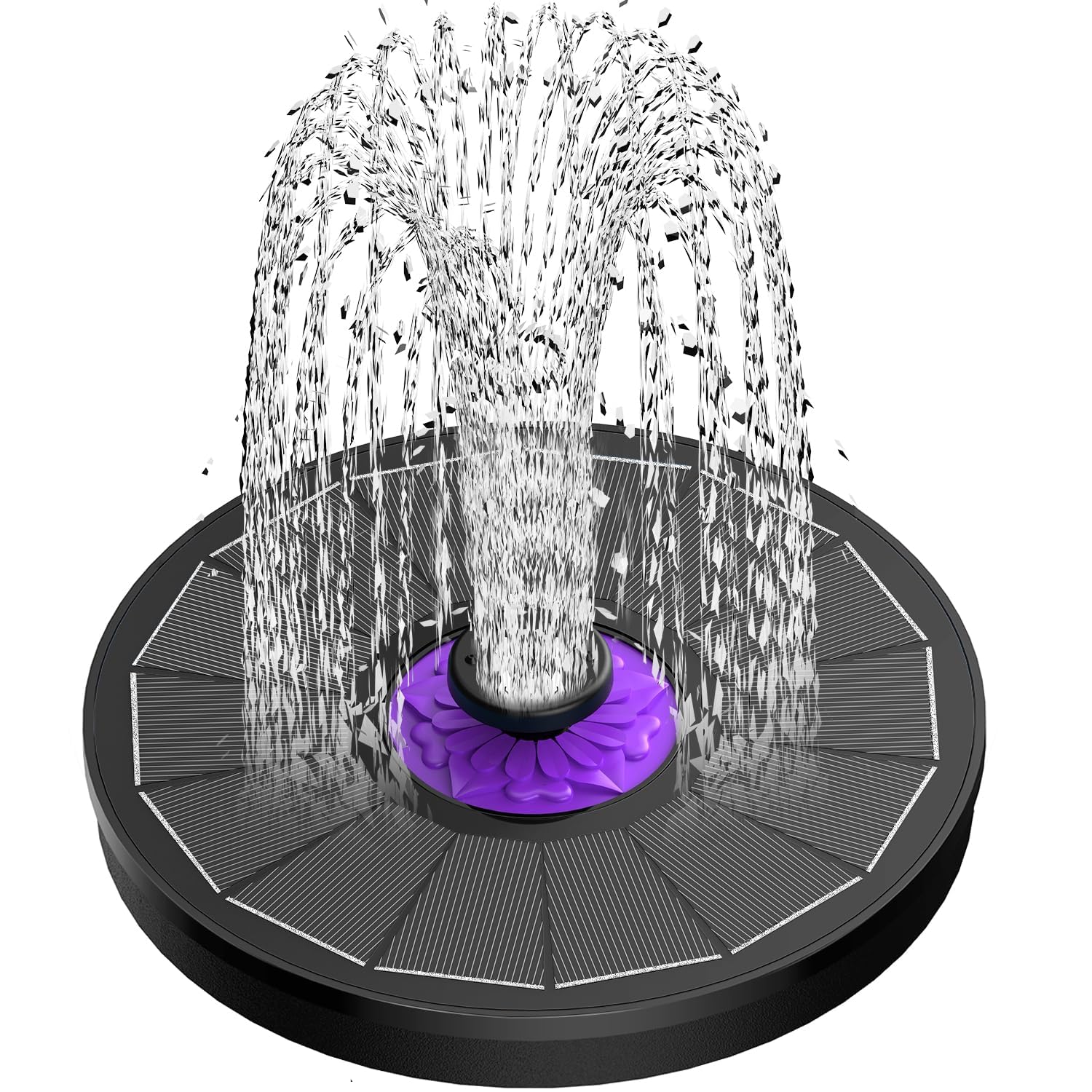 SZMP Solar Fountain black model front view with glass solar panels