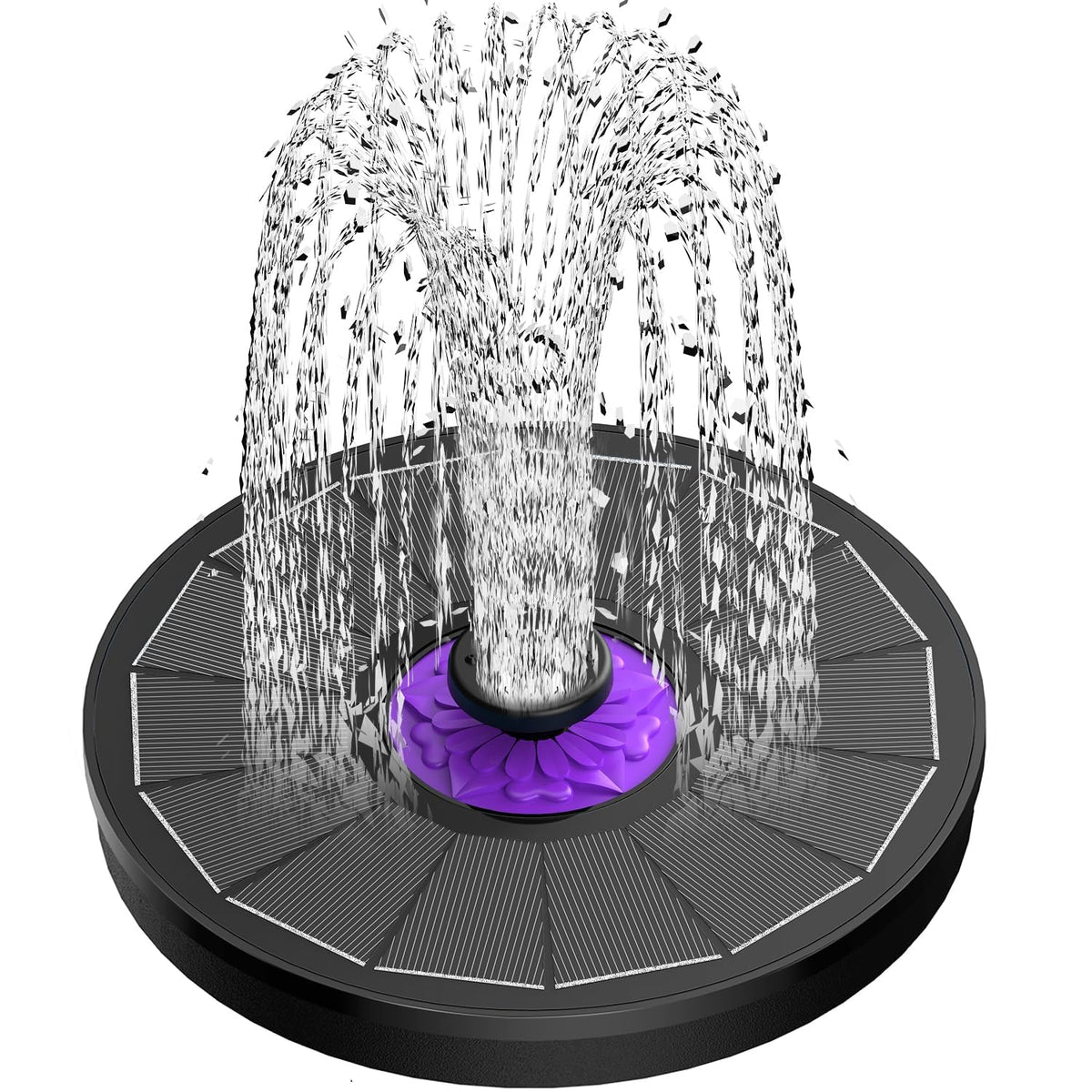 SZMP Solar Fountain black model front view with glass solar panels