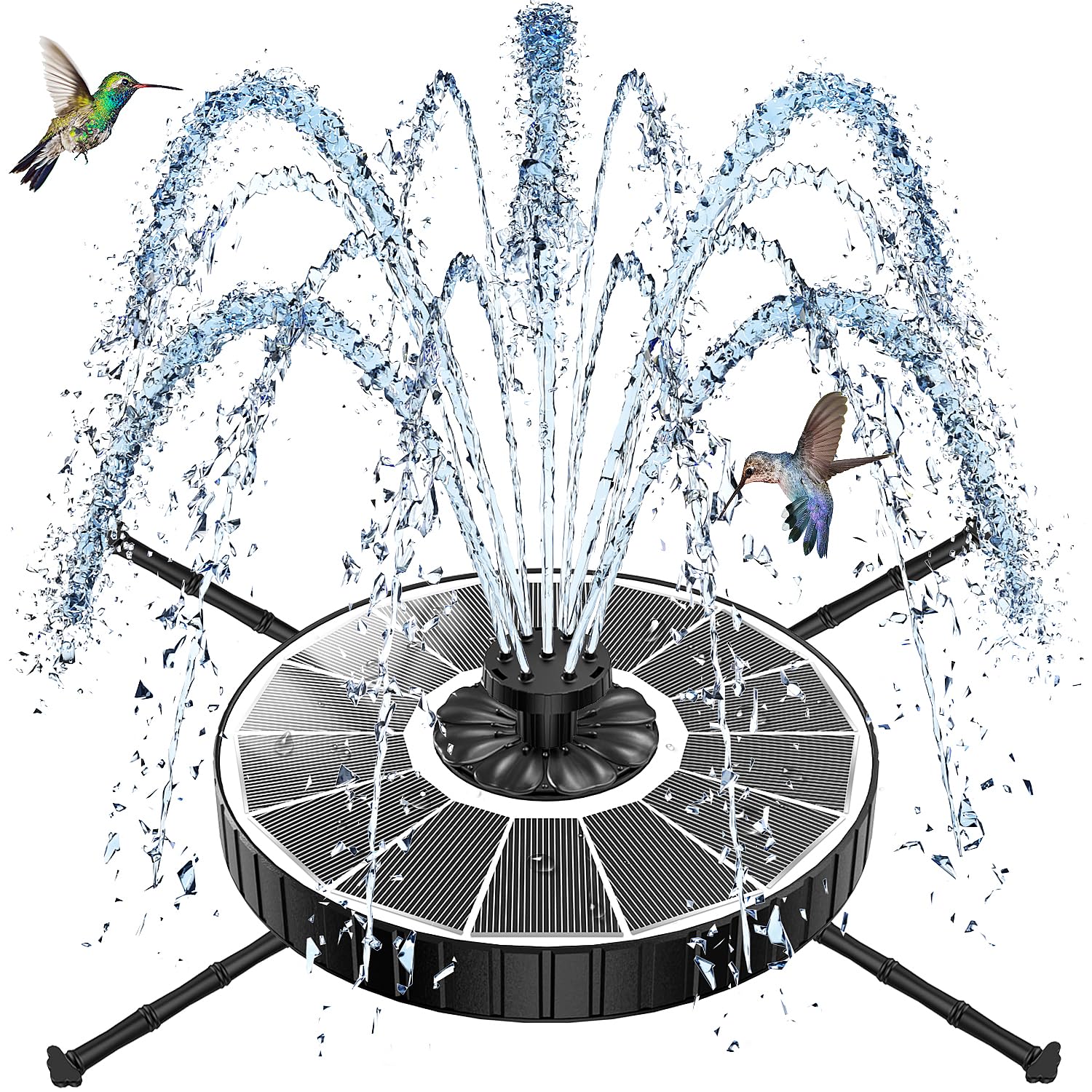 SZMP Solar Fountain front view with adjustable spray heights