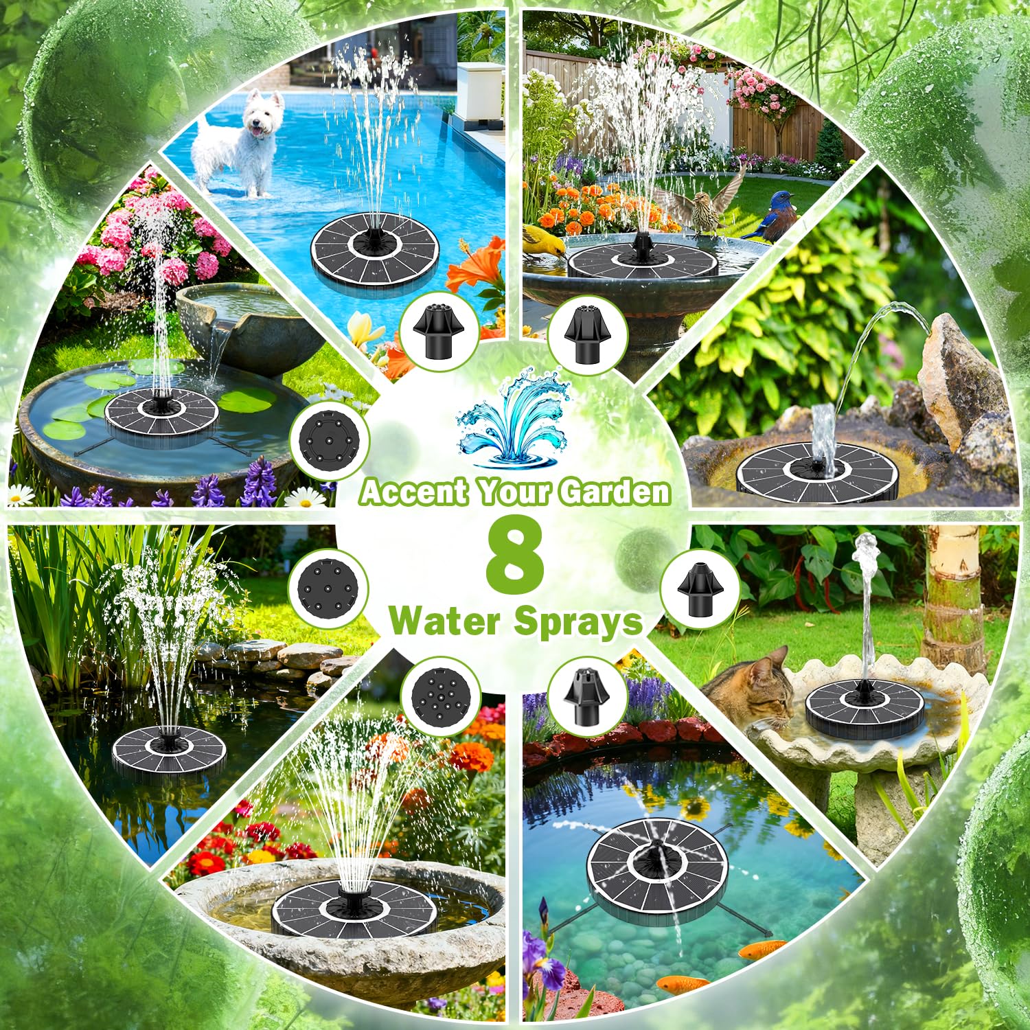 SZMP Solar Fountain installed in a bird bath