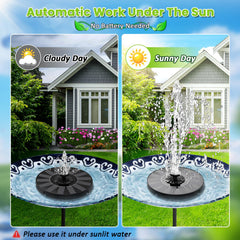 SZMP Solar Fountain with water spraying in a sunny garden